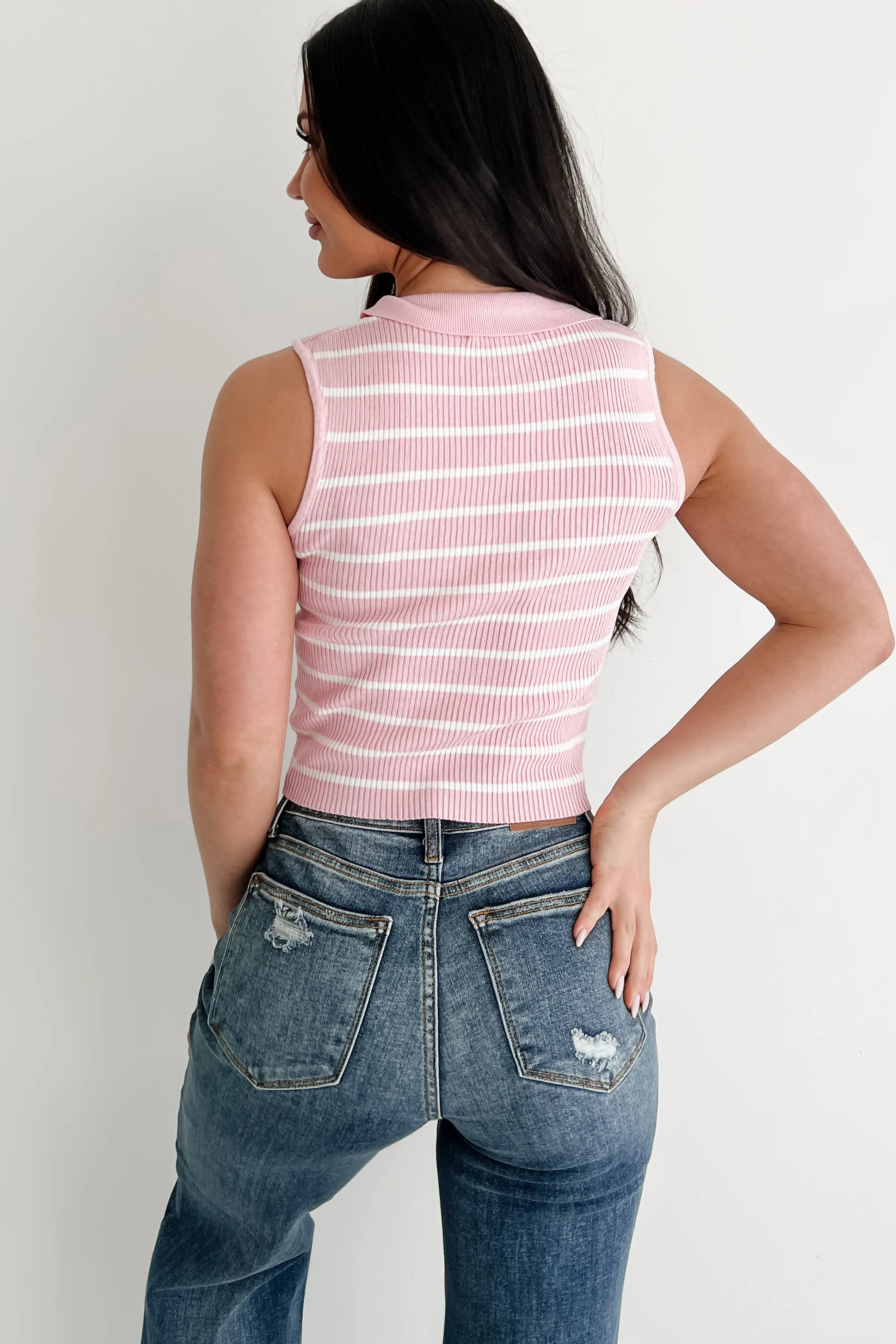 Simple But Stylish Sleeveless Striped Top (Light Pink) - Image 15