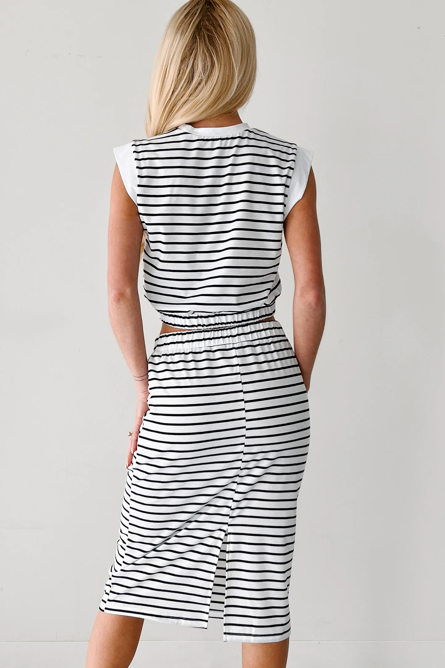 Simple Vibes Striped Top & Skirt Set (White) - Image 2