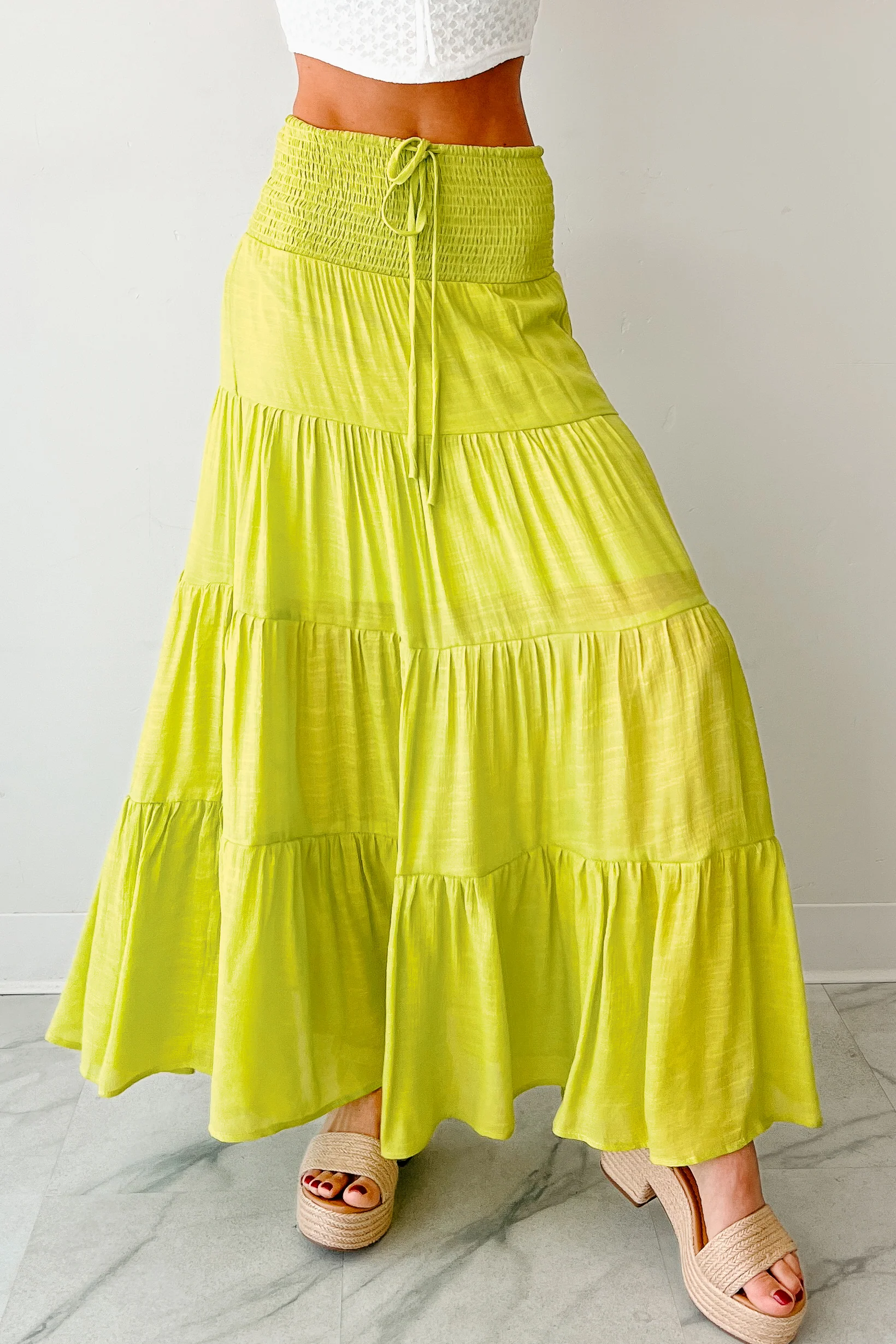 Simply Content Tiered Maxi Skirt (Lime Green) - Image 2