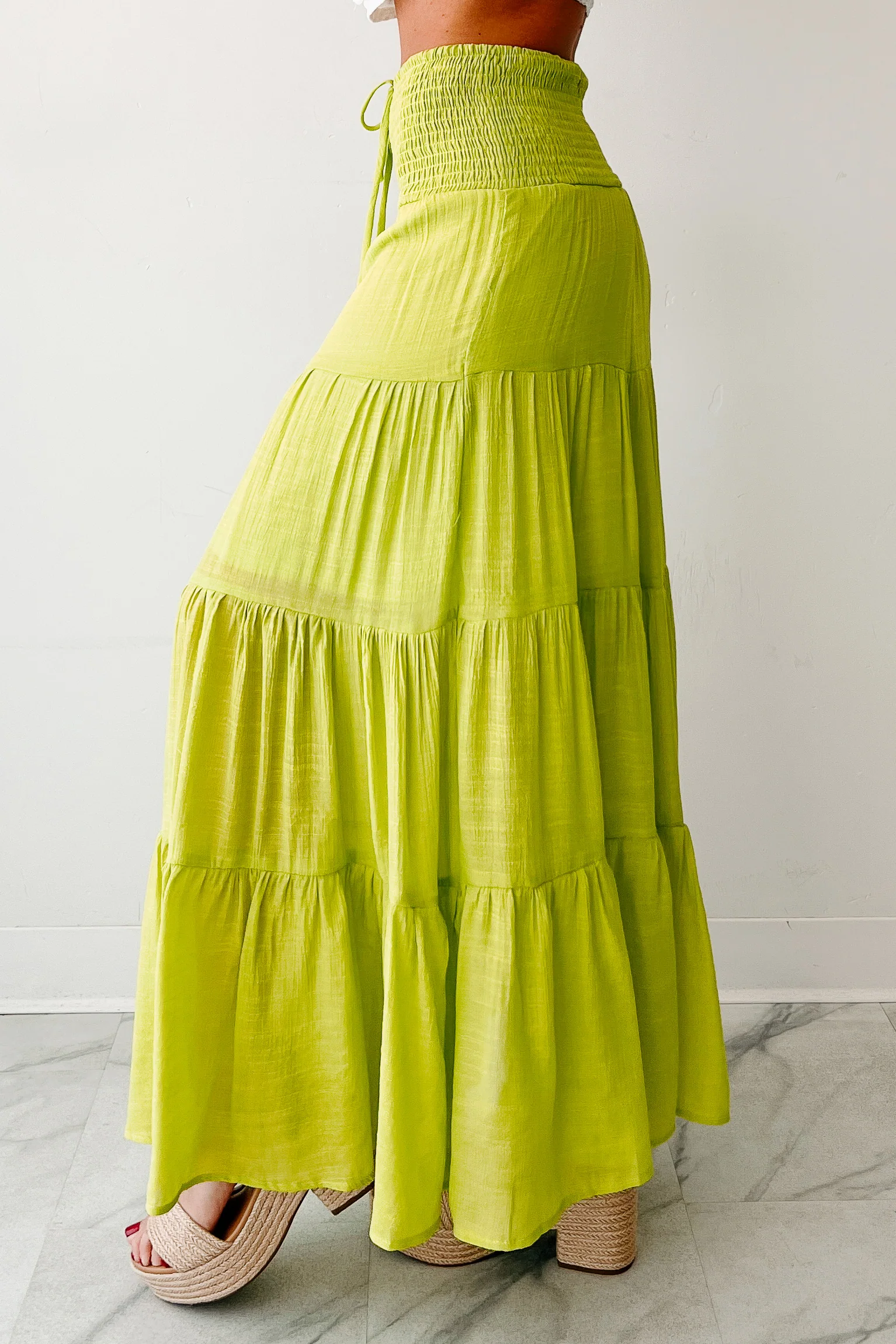 Simply Content Tiered Maxi Skirt (Lime Green) - Image 6