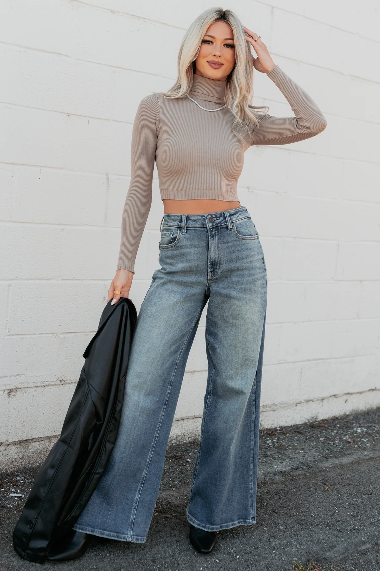 Simply Divine Ribbed Turtle Neck Crop Top (Ash) - Image 4