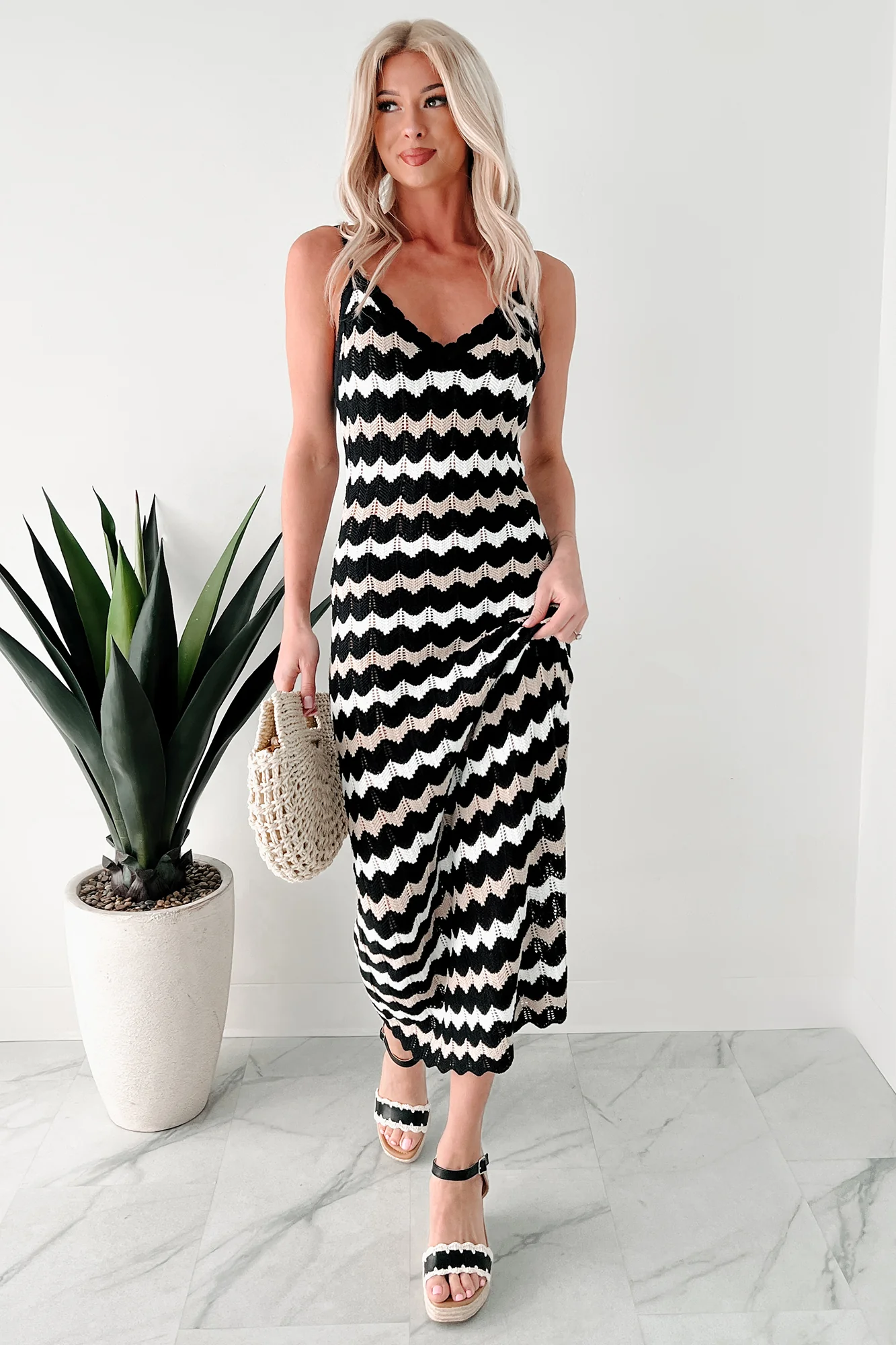 Simply Striped Sweater Knit Maxi Dress (Black Combo) - Image 5