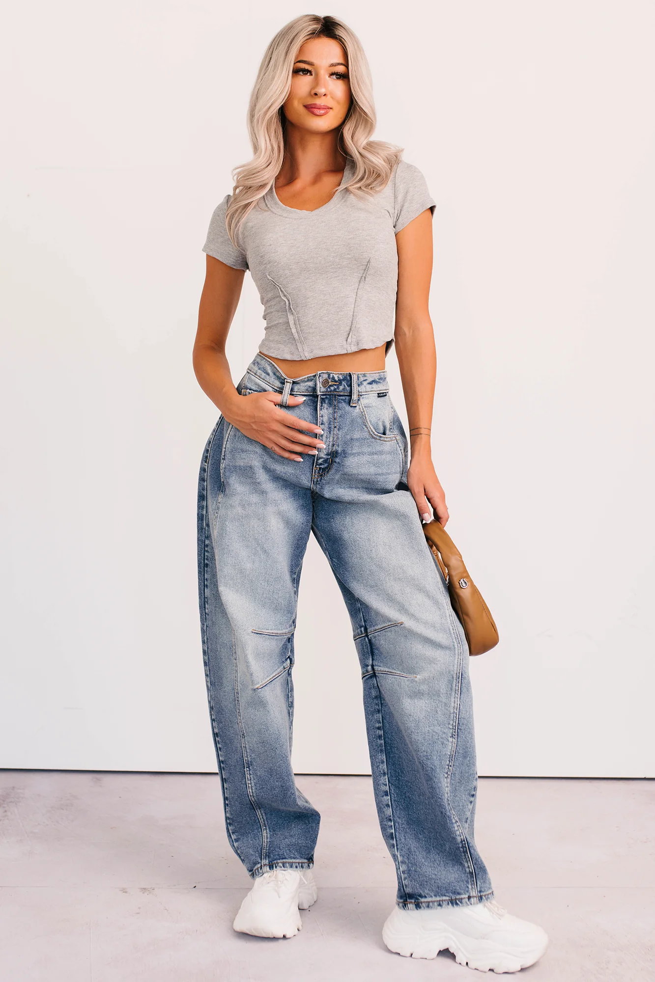 Sink Into It Raw Edge Signature 8 Crop Tee (Heather Grey) - Image 8