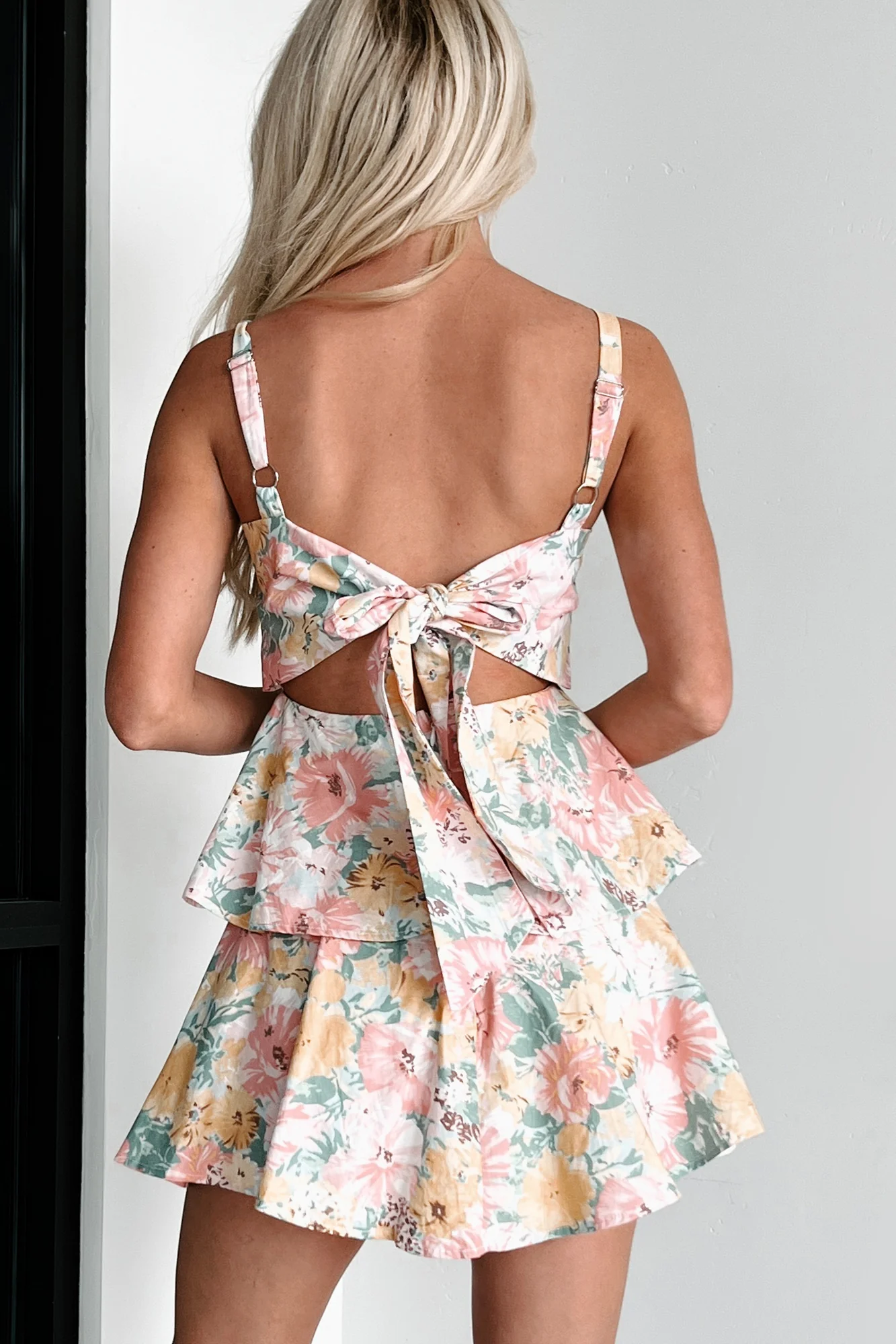 Sipping Chardonay Tiered Floral Mini Dress (Multi Blush) - Image 7