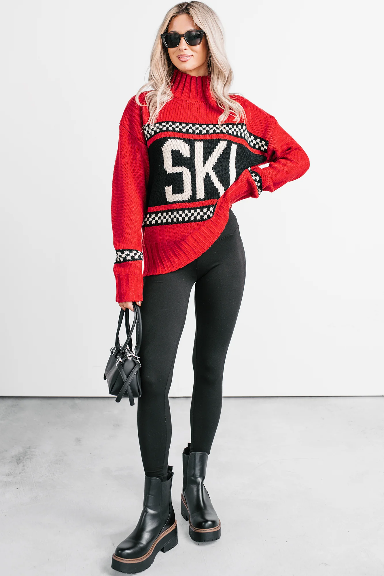 Ski You Later Graphic Mock Neck Sweater (Red) - Image 2