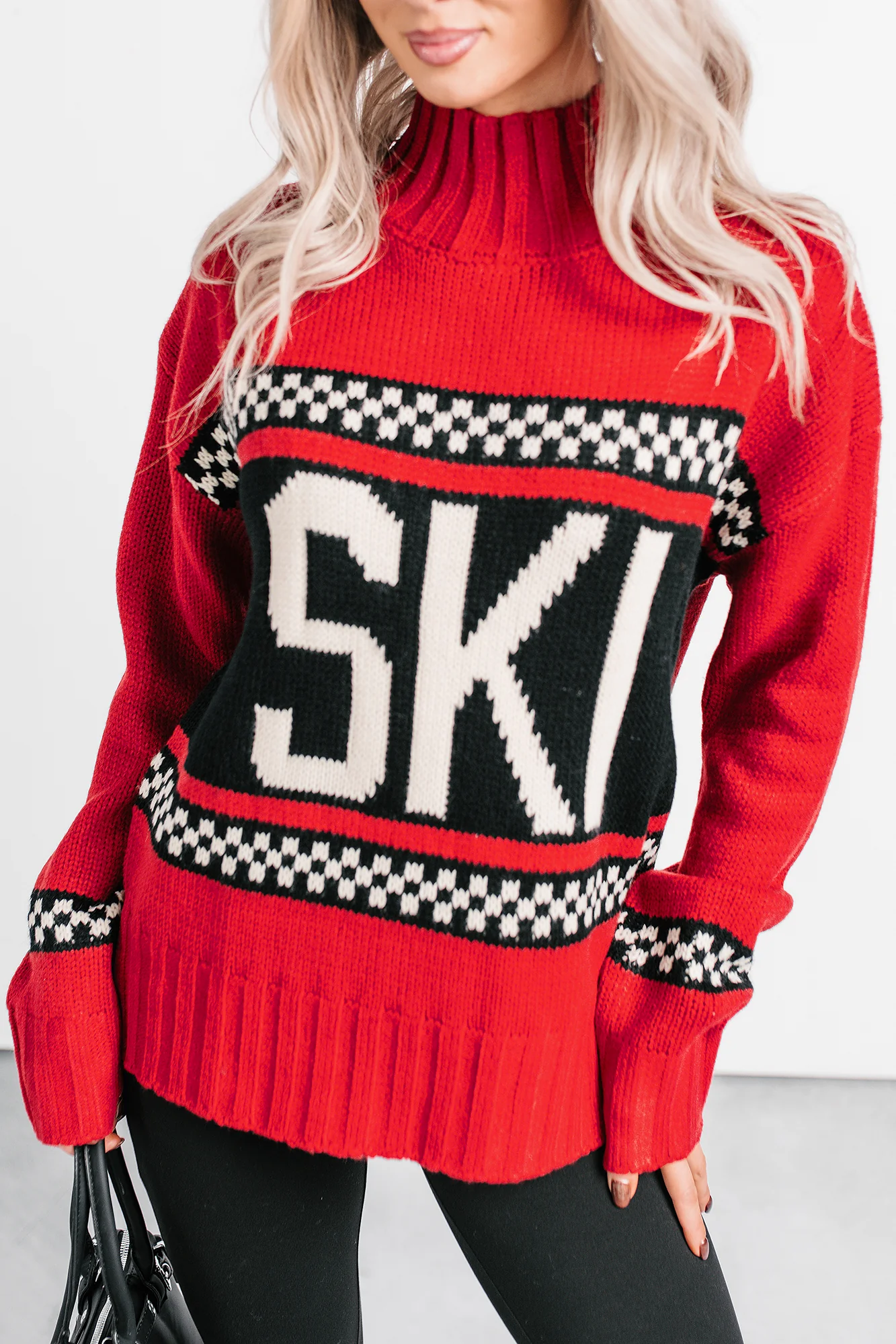 Ski You Later Graphic Mock Neck Sweater (Red) - Image 4