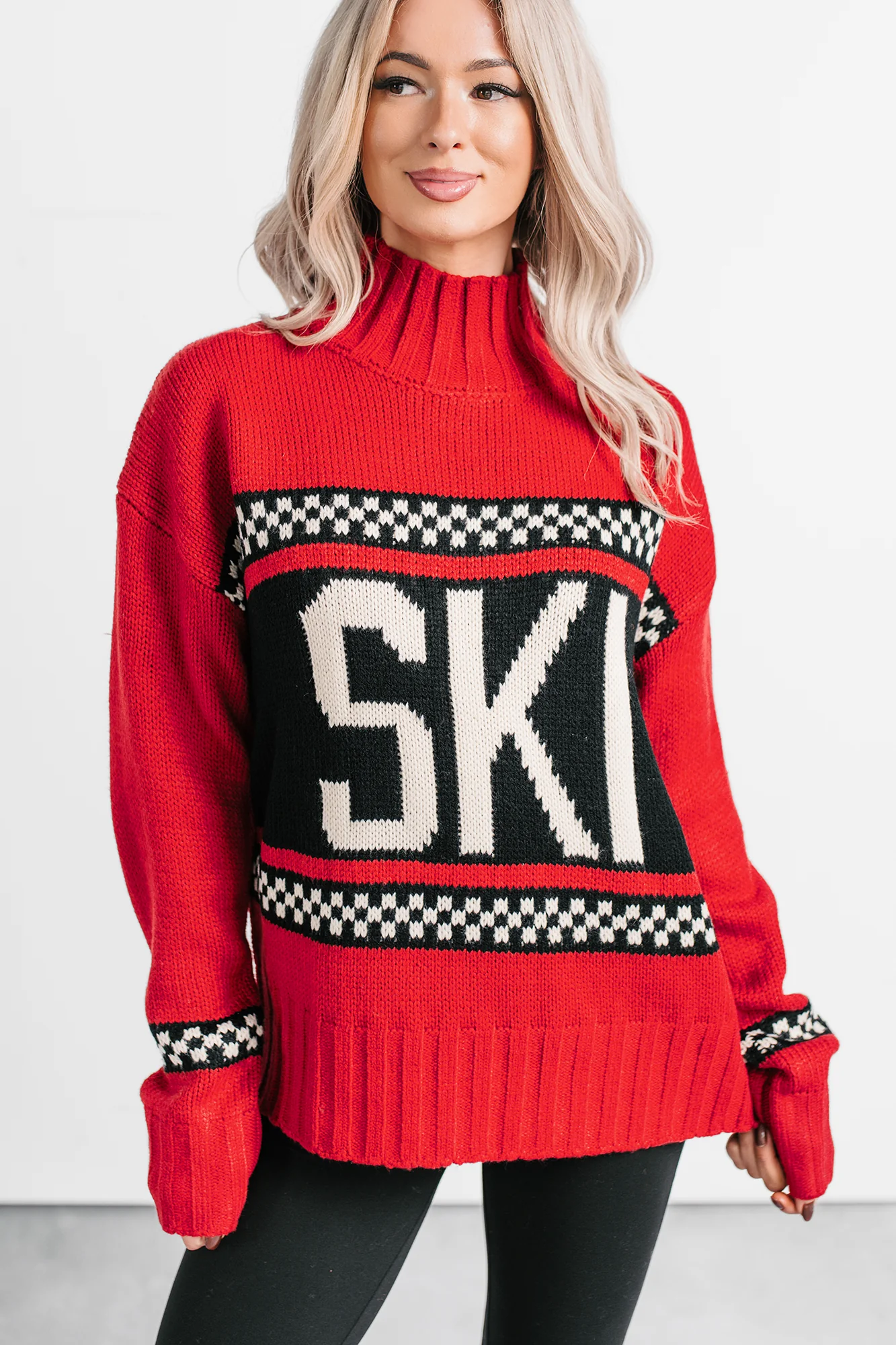 Ski You Later Graphic Mock Neck Sweater (Red) - Image 5
