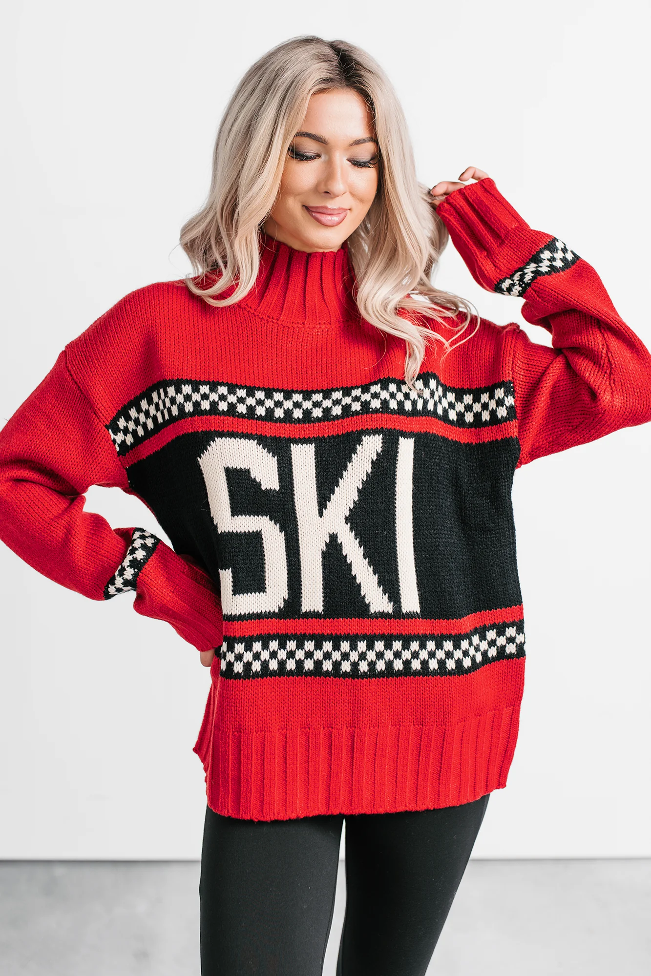 Ski You Later Graphic Mock Neck Sweater (Red) - Image 7