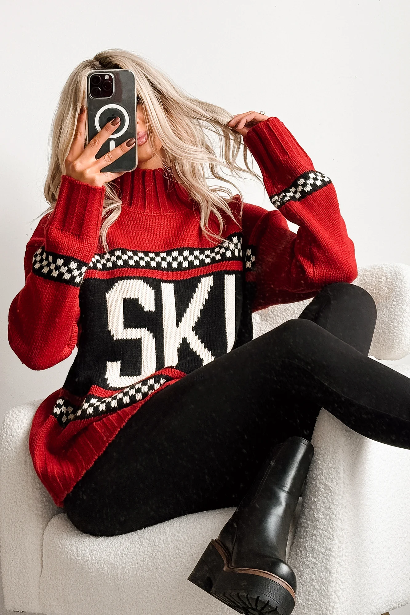 Ski You Later Graphic Mock Neck Sweater (Red) - Image 9