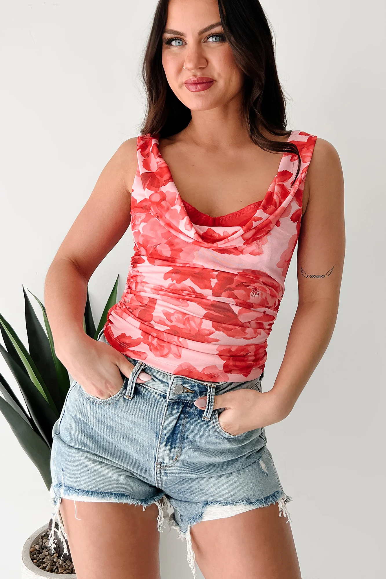 Slay All Day Sleeveless Floral Built-In Bra Top (Coral) - Image 2