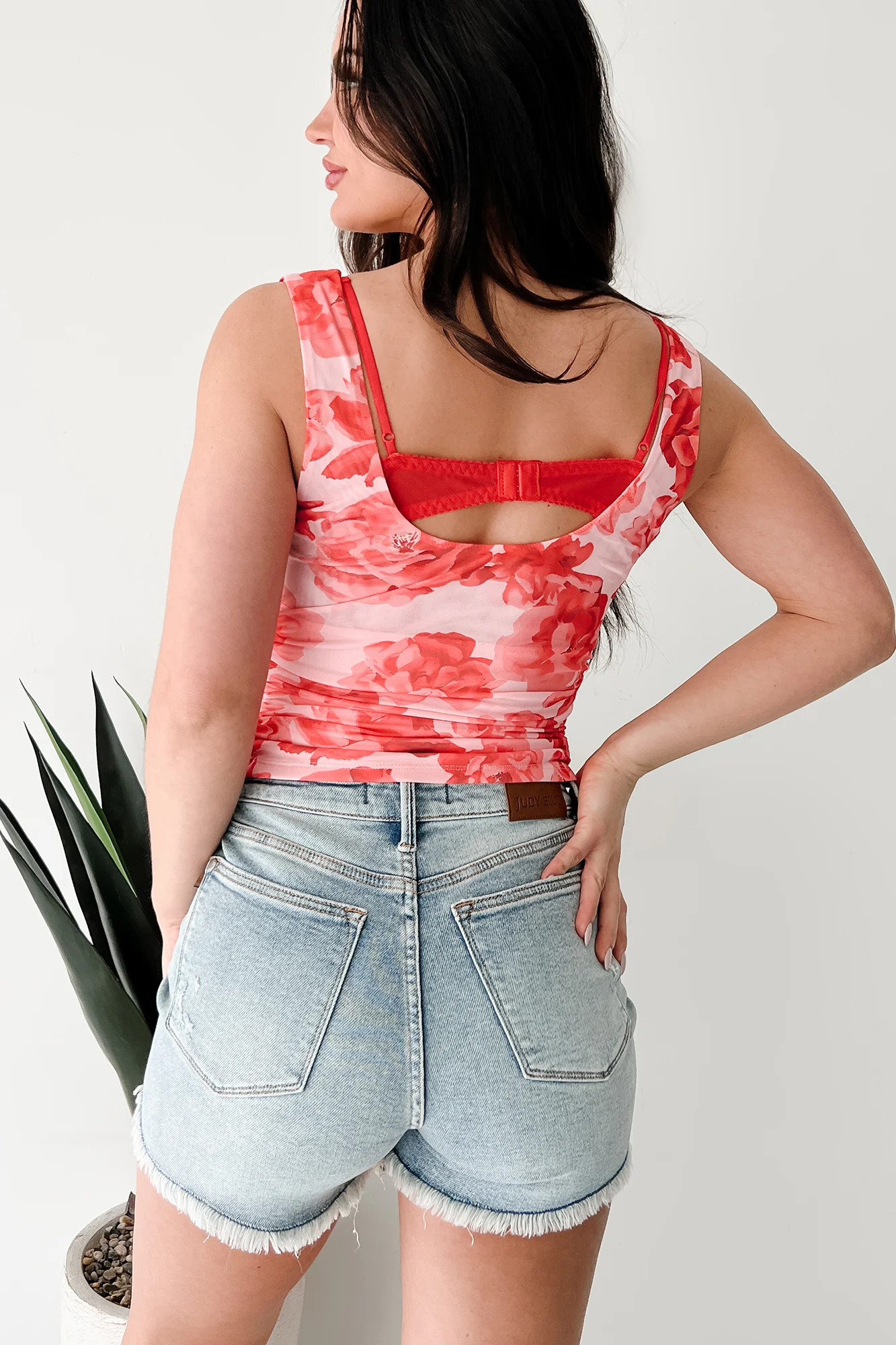 Slay All Day Sleeveless Floral Built-In Bra Top (Coral) - Image 5