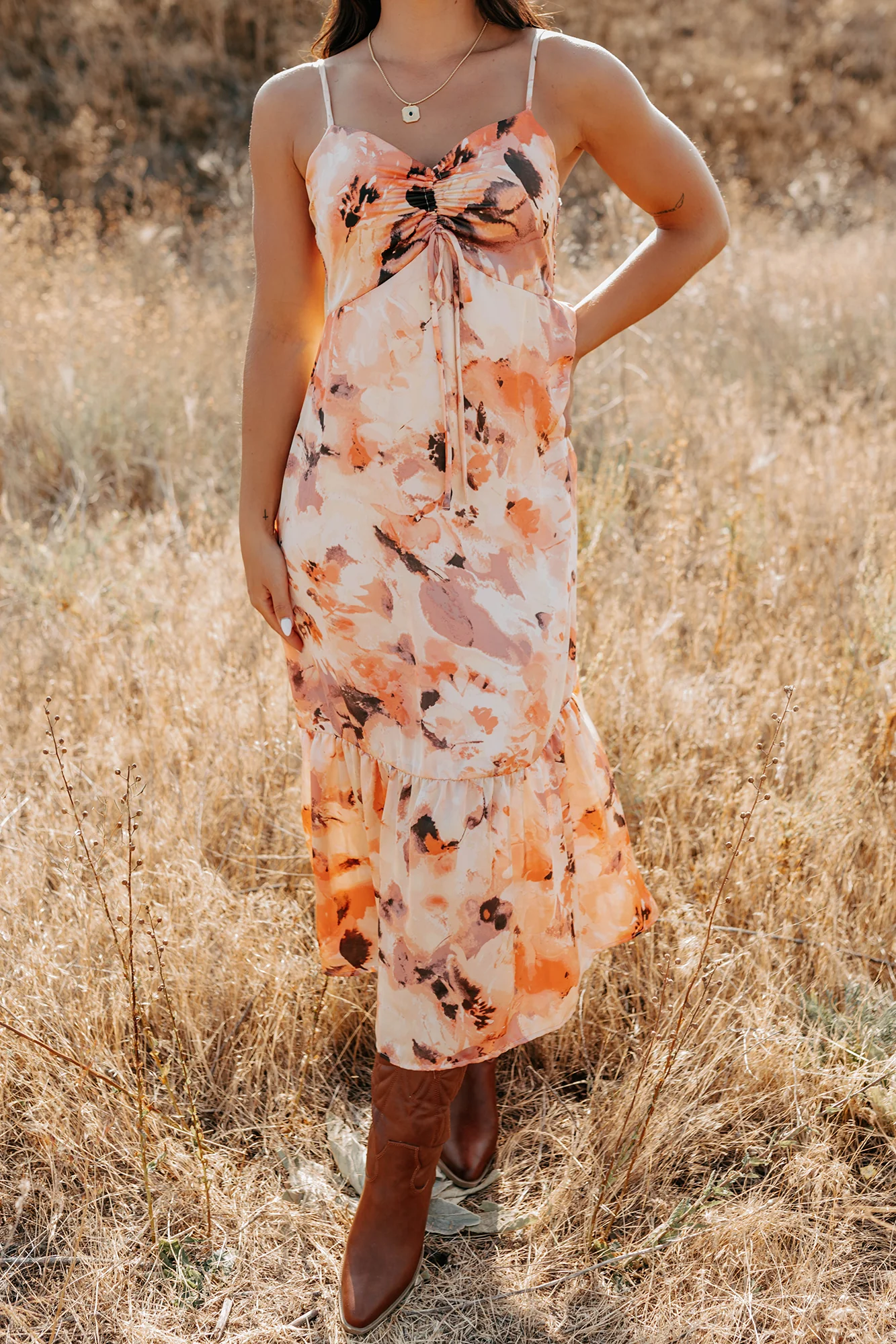 Slay Softly Sleeveless Floral Midi Dress (Peach/Multi) - Image 2