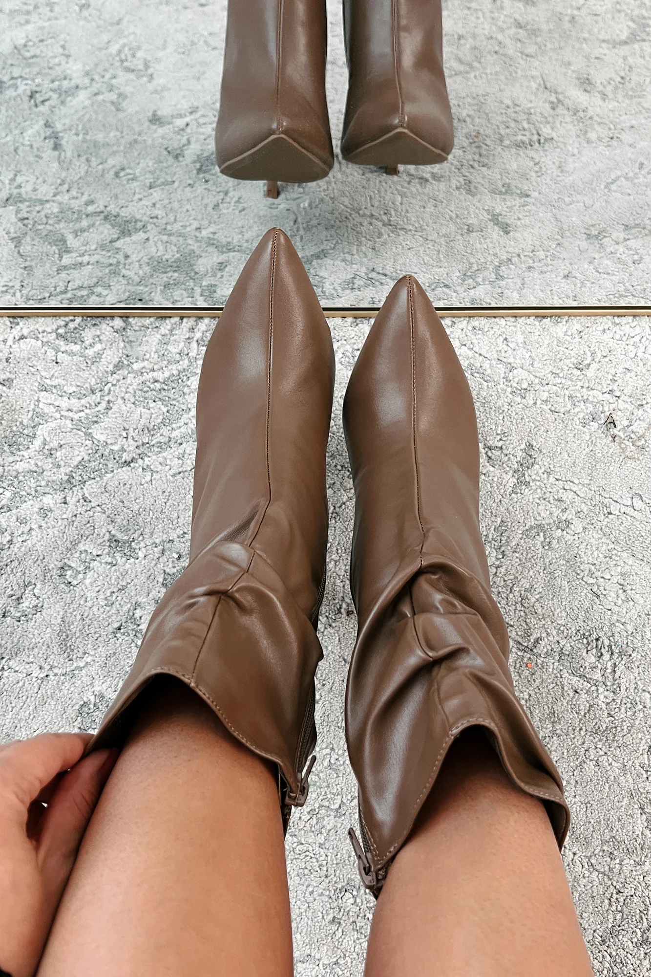 Sleek Steps Slouchy Heeled Ankle Booties (Taupe) - Image 3