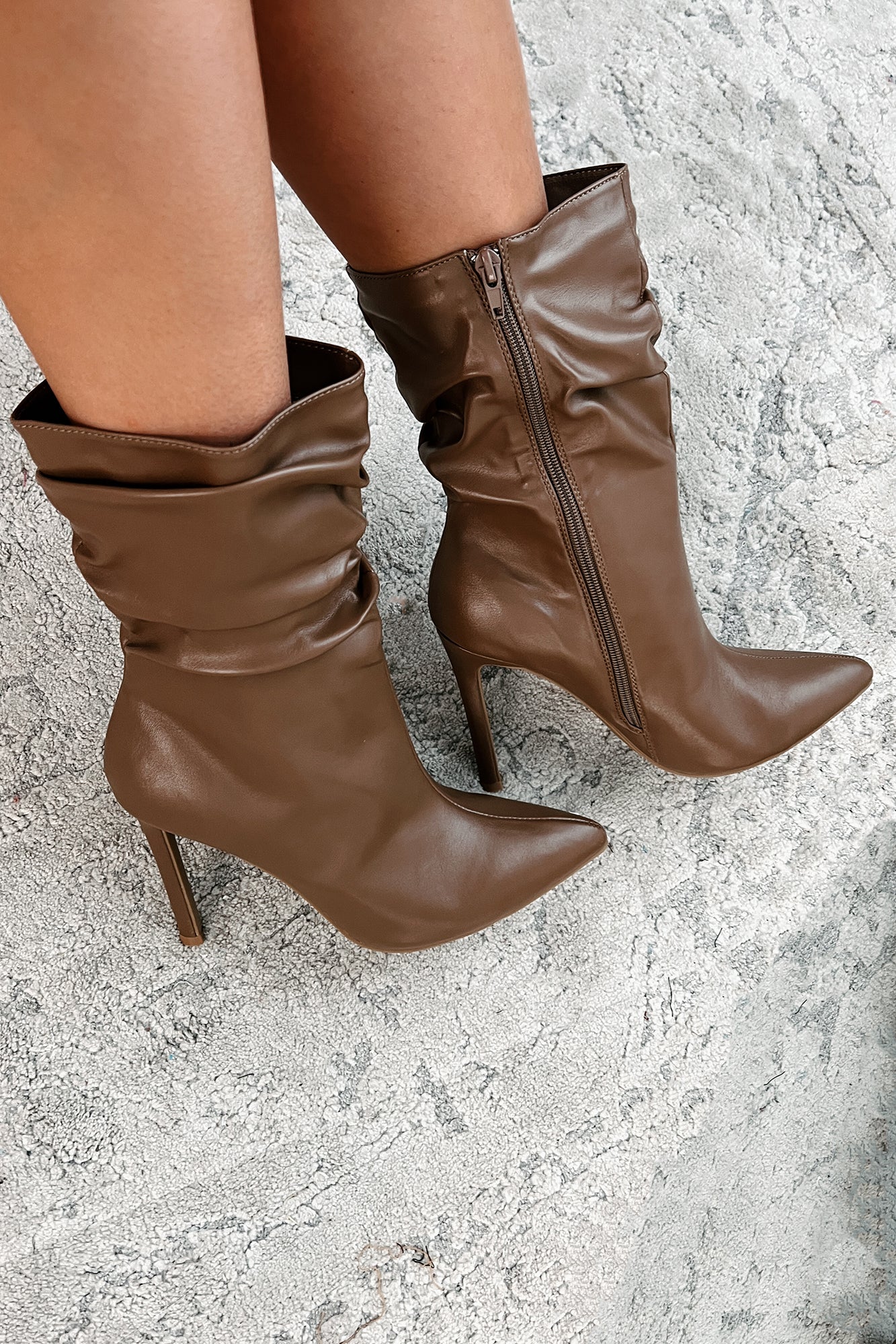 Sleek Steps Slouchy Heeled Ankle Booties (Taupe) - Image 4