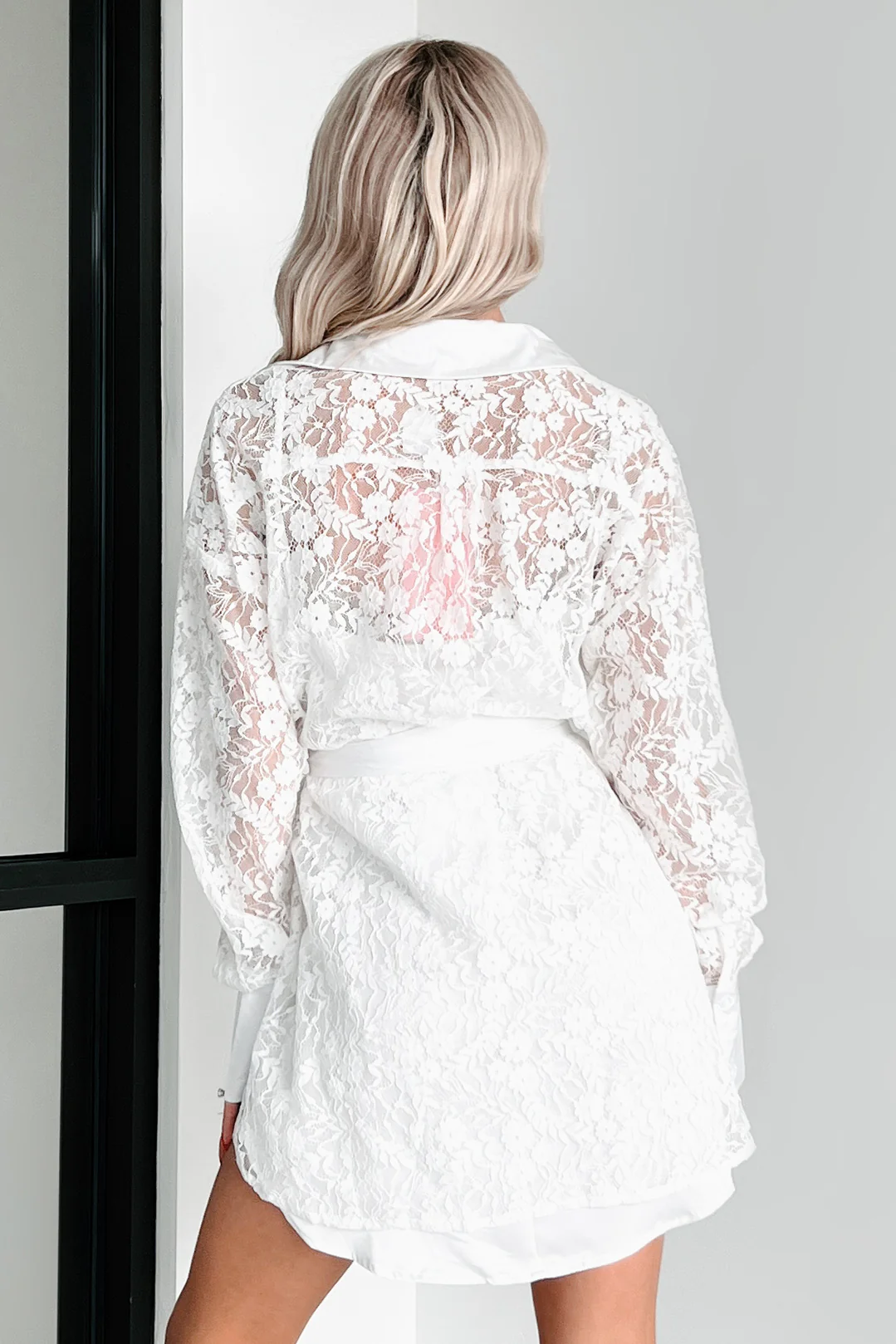 Slice Of Heaven Lace Shirt Dress (White) - Image 4