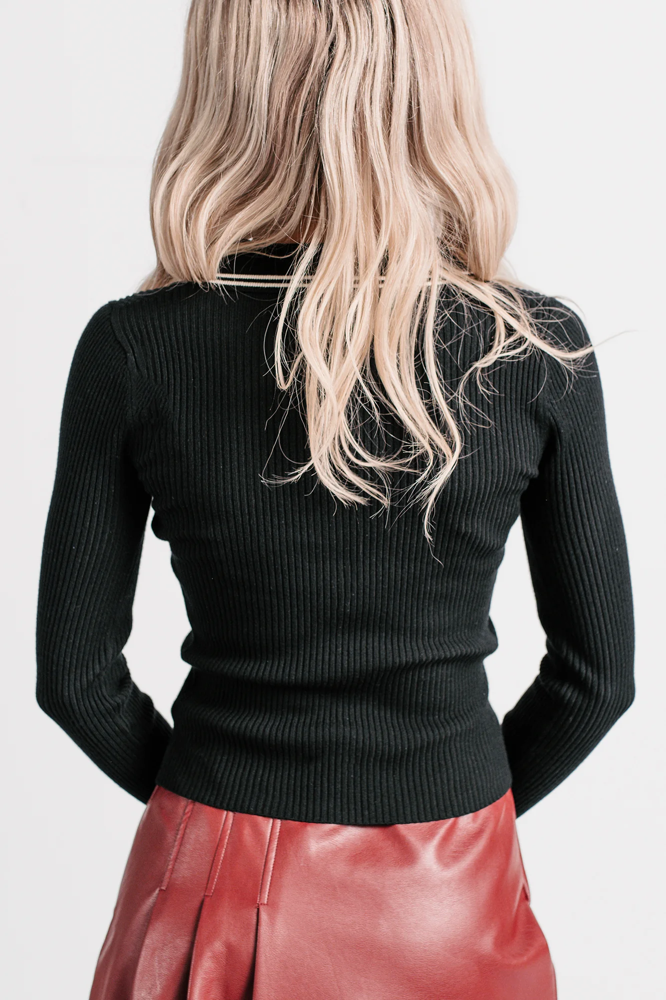 Smitten Sweet Button-Up Ribbed Sweater (Black) - Image 5
