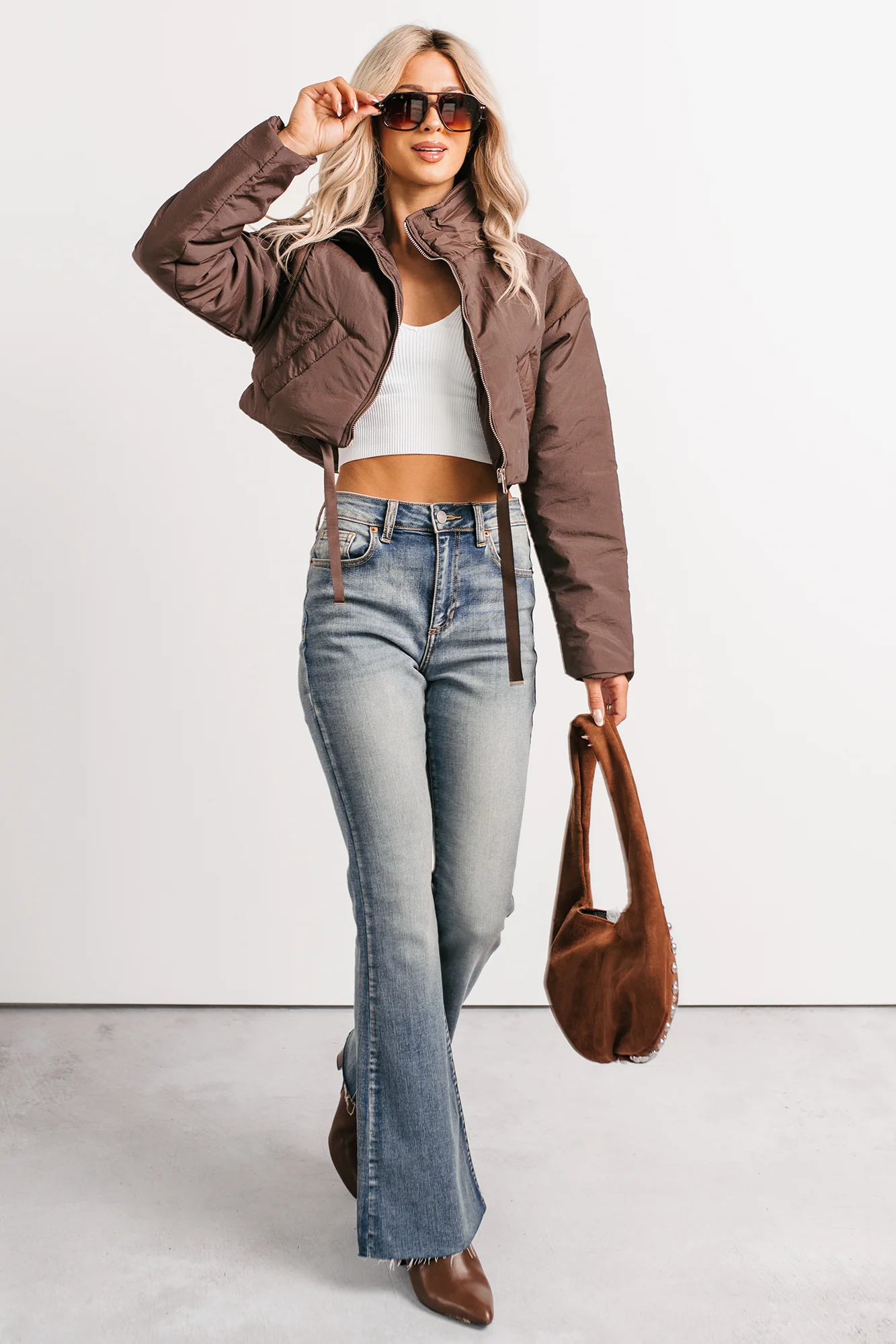 Snow Calls Cropped Bomber Jacket (Espresso) - Image 2
