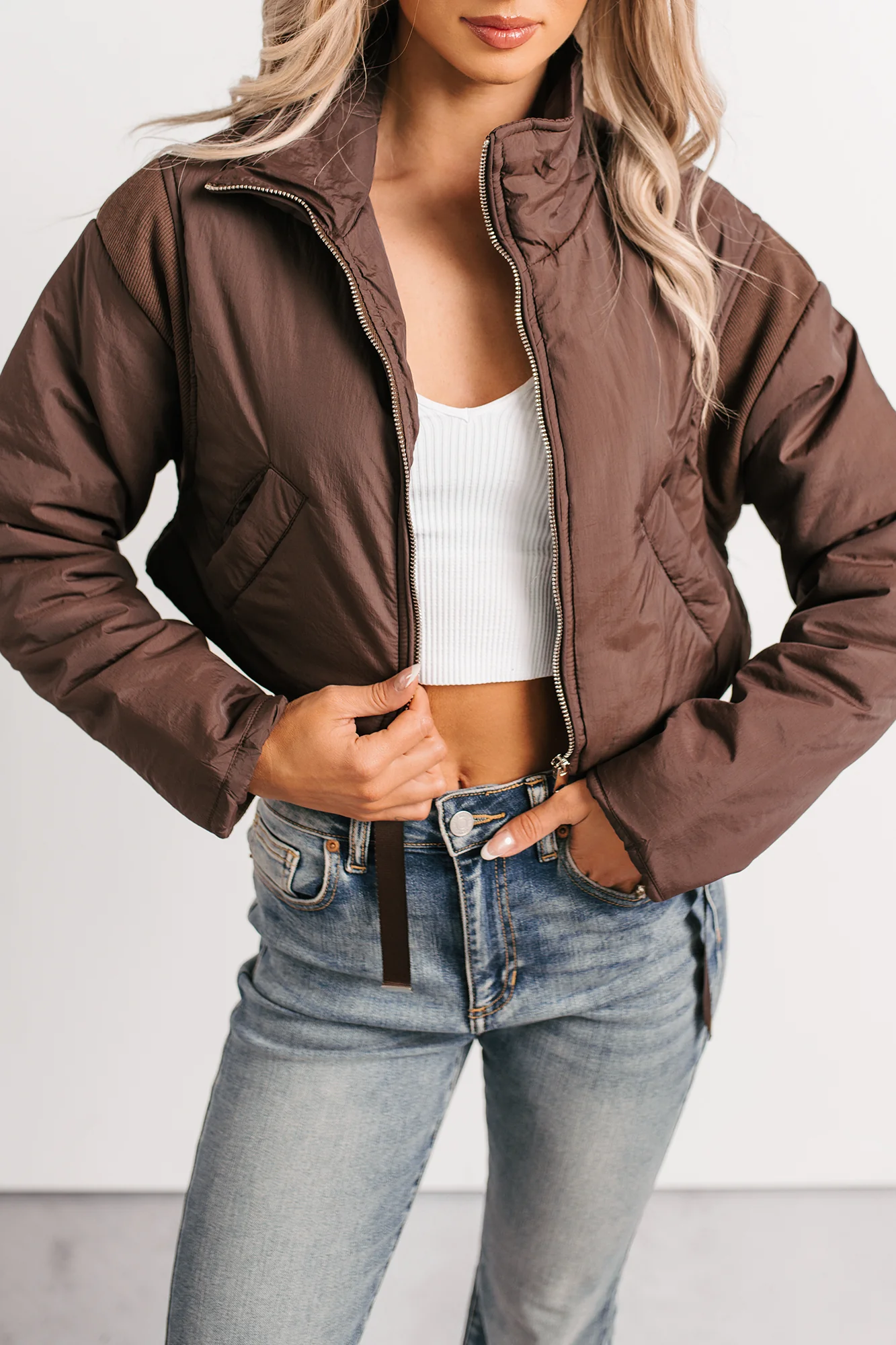 Snow Calls Cropped Bomber Jacket (Espresso) - Image 5