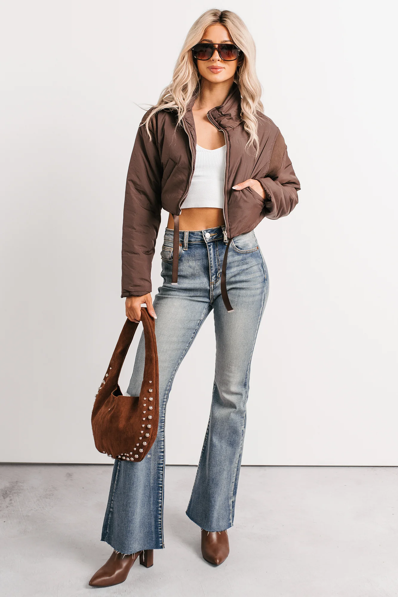 Snow Calls Cropped Bomber Jacket (Espresso) - Image 6