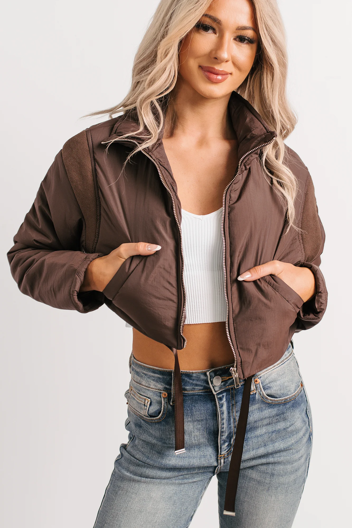 Snow Calls Cropped Bomber Jacket (Espresso) - Image 8
