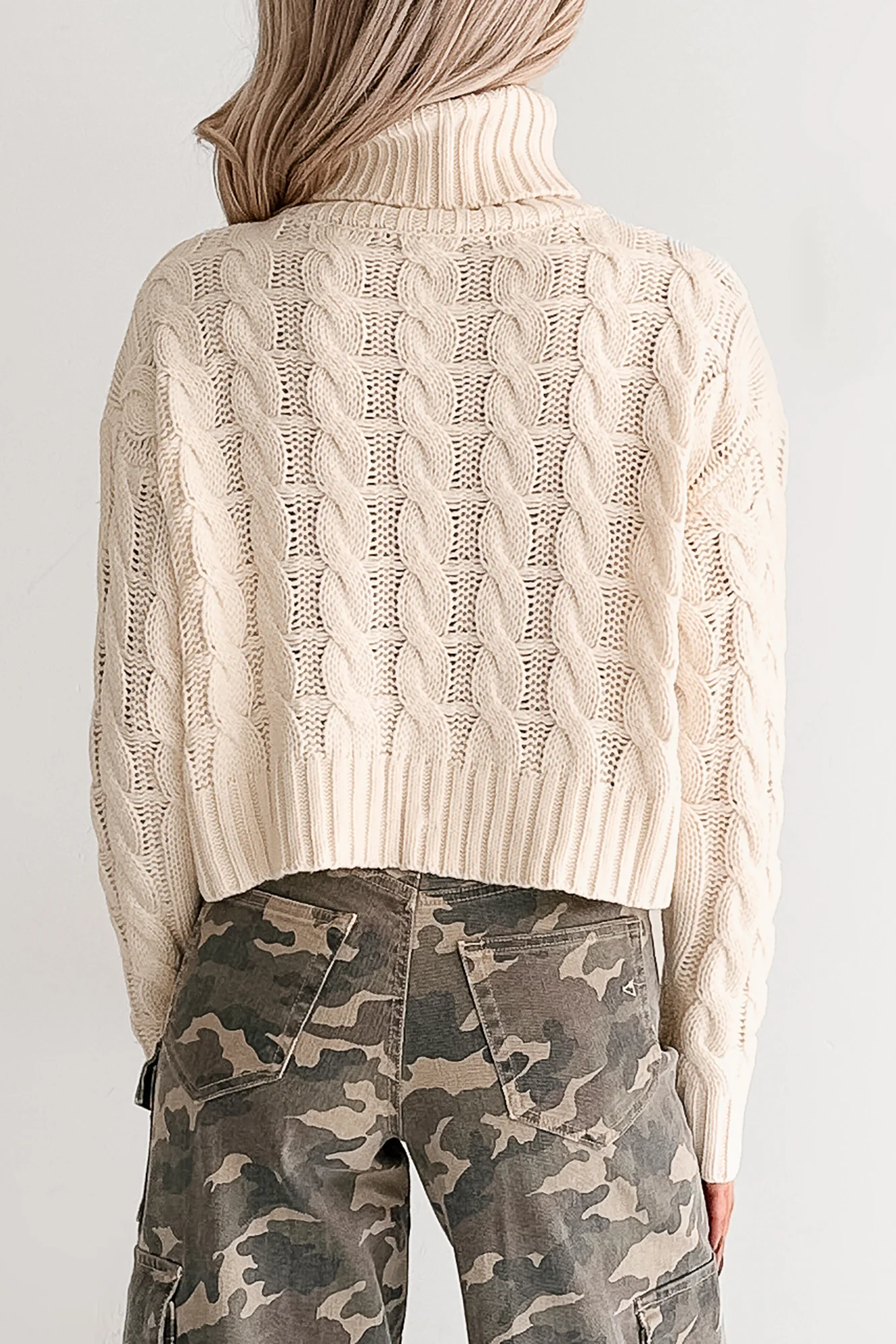 Snug As Ever Cable Knit Cropped Sweater (Cream) - Image 5