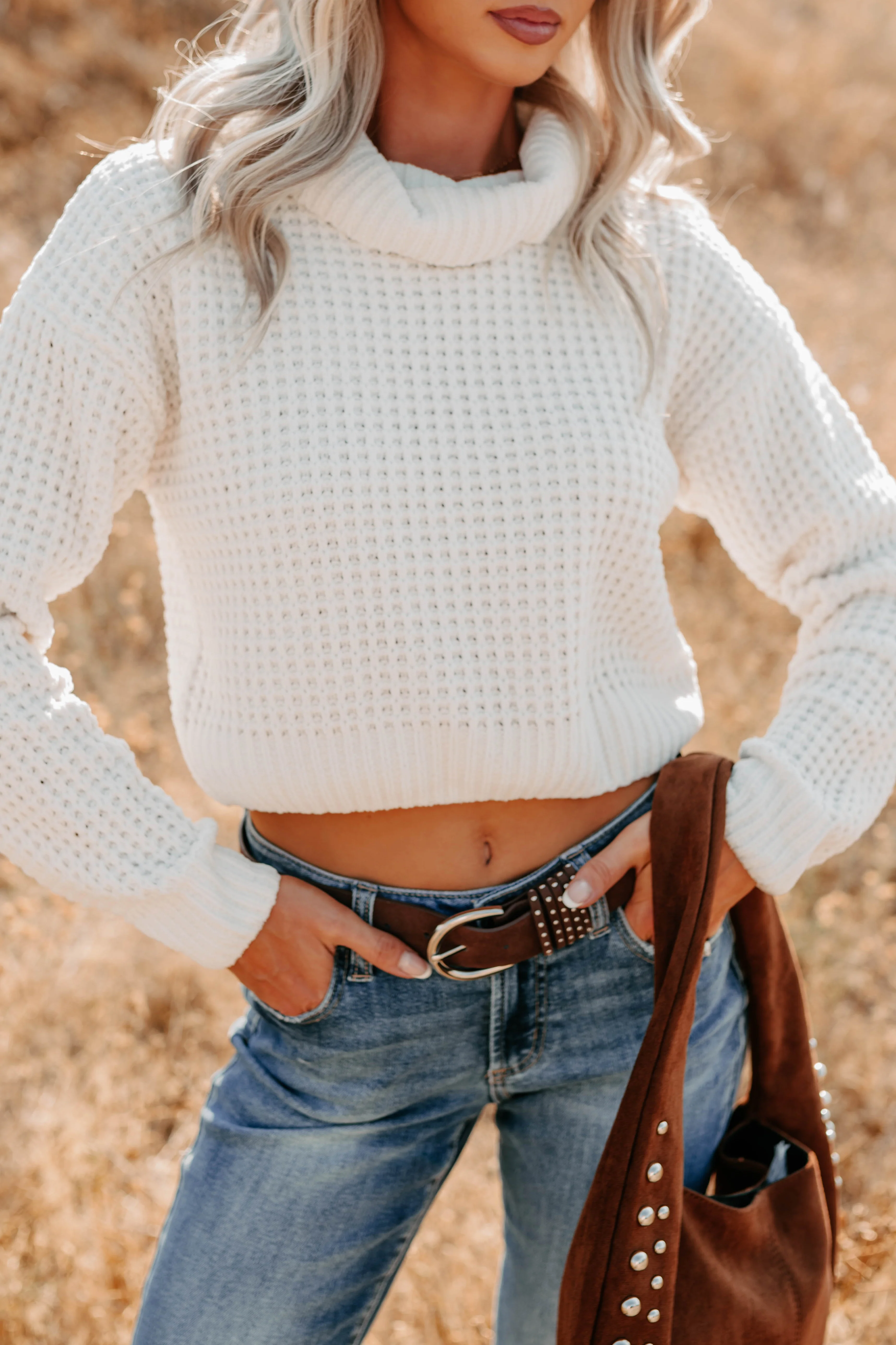 Snug Session Turtleneck Chenille Crop Sweater (Ivory) - Image 4