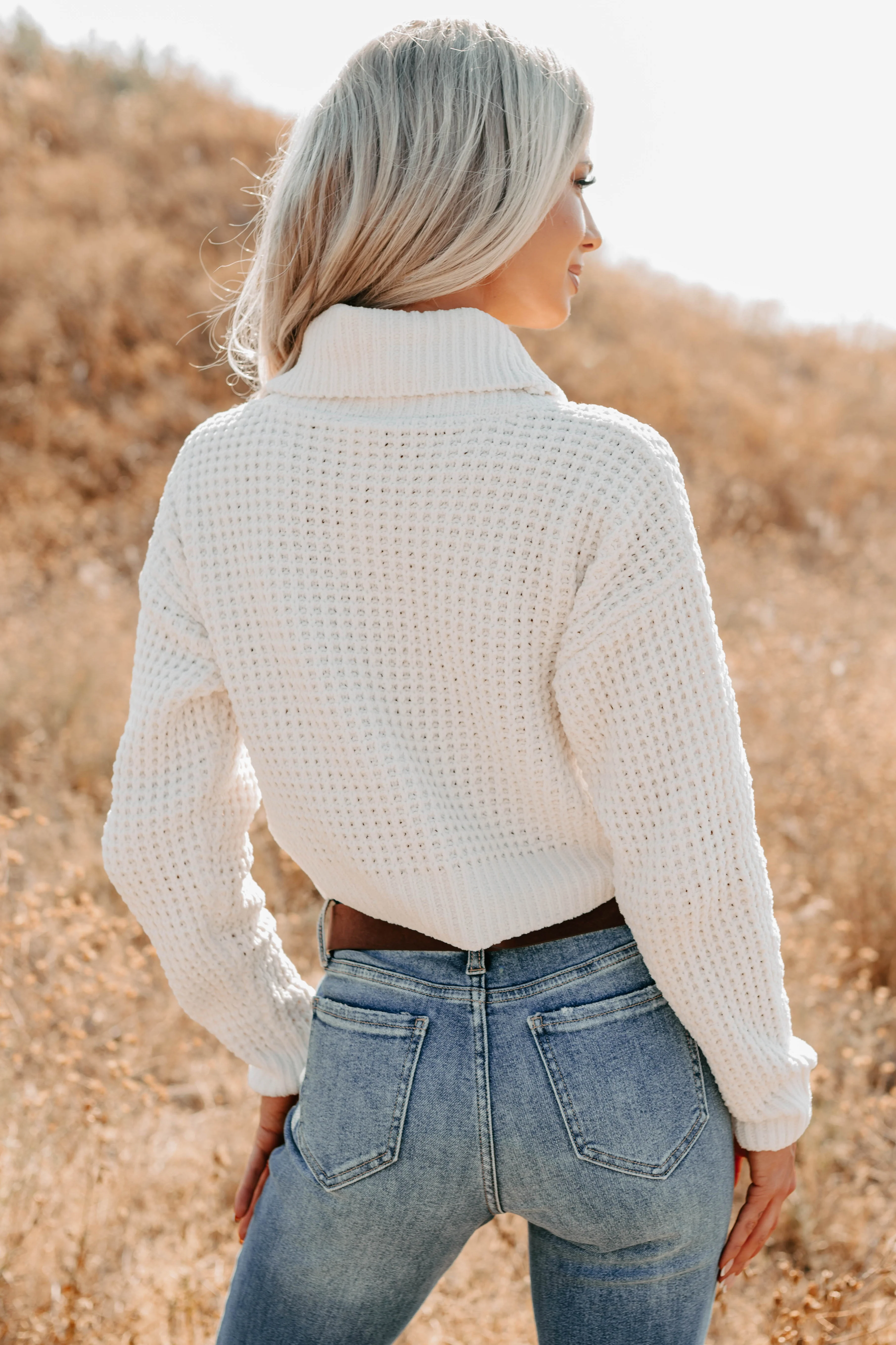 Snug Session Turtleneck Chenille Crop Sweater (Ivory) - Image 5