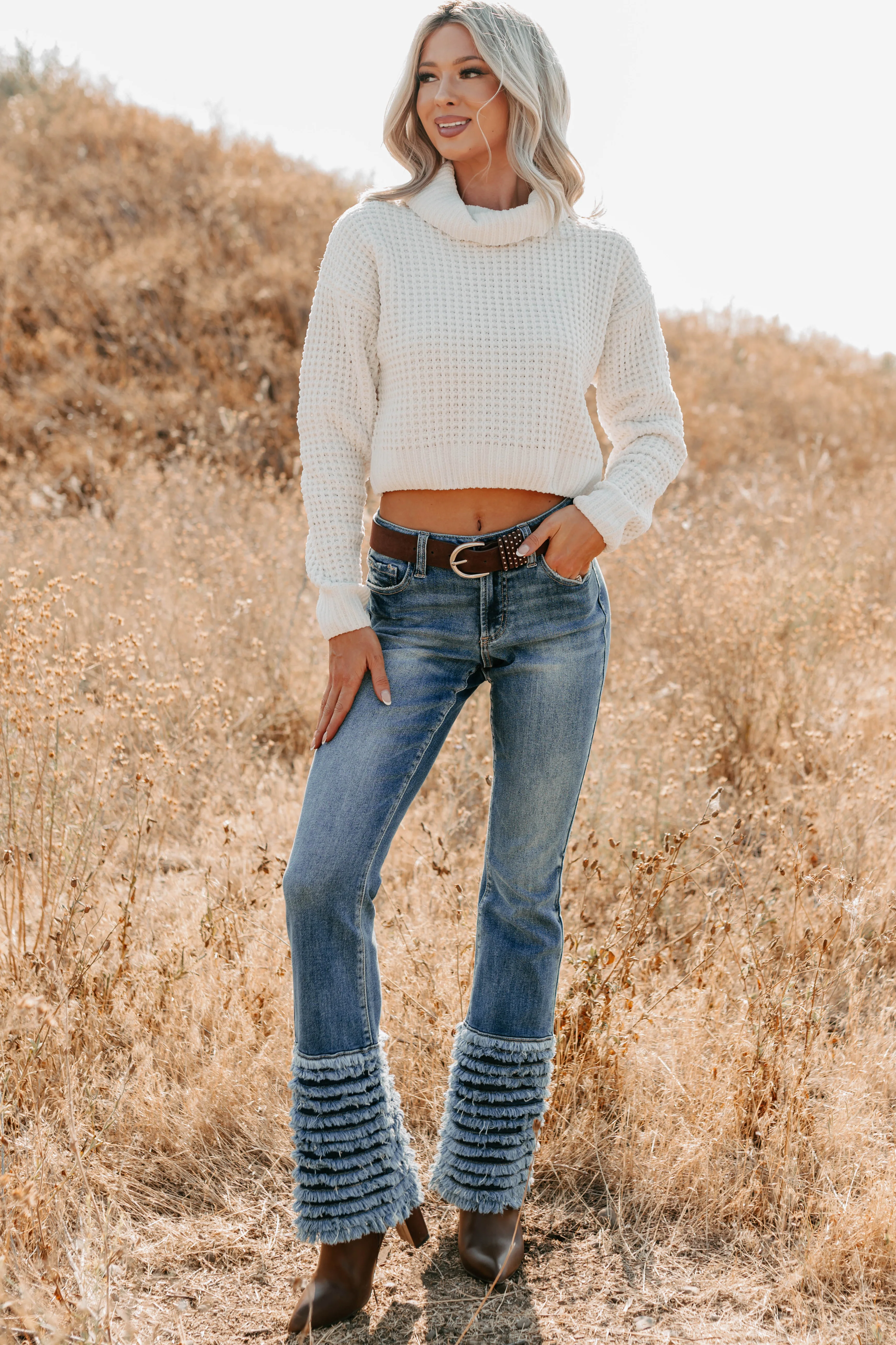 Snug Session Turtleneck Chenille Crop Sweater (Ivory) - Image 7