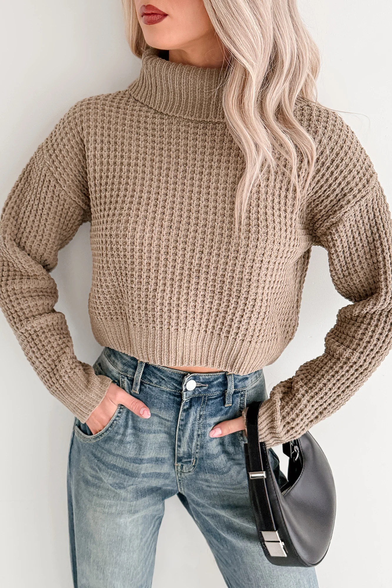 Snug Session Turtleneck Chenille Crop Sweater (Sage) - Image 2