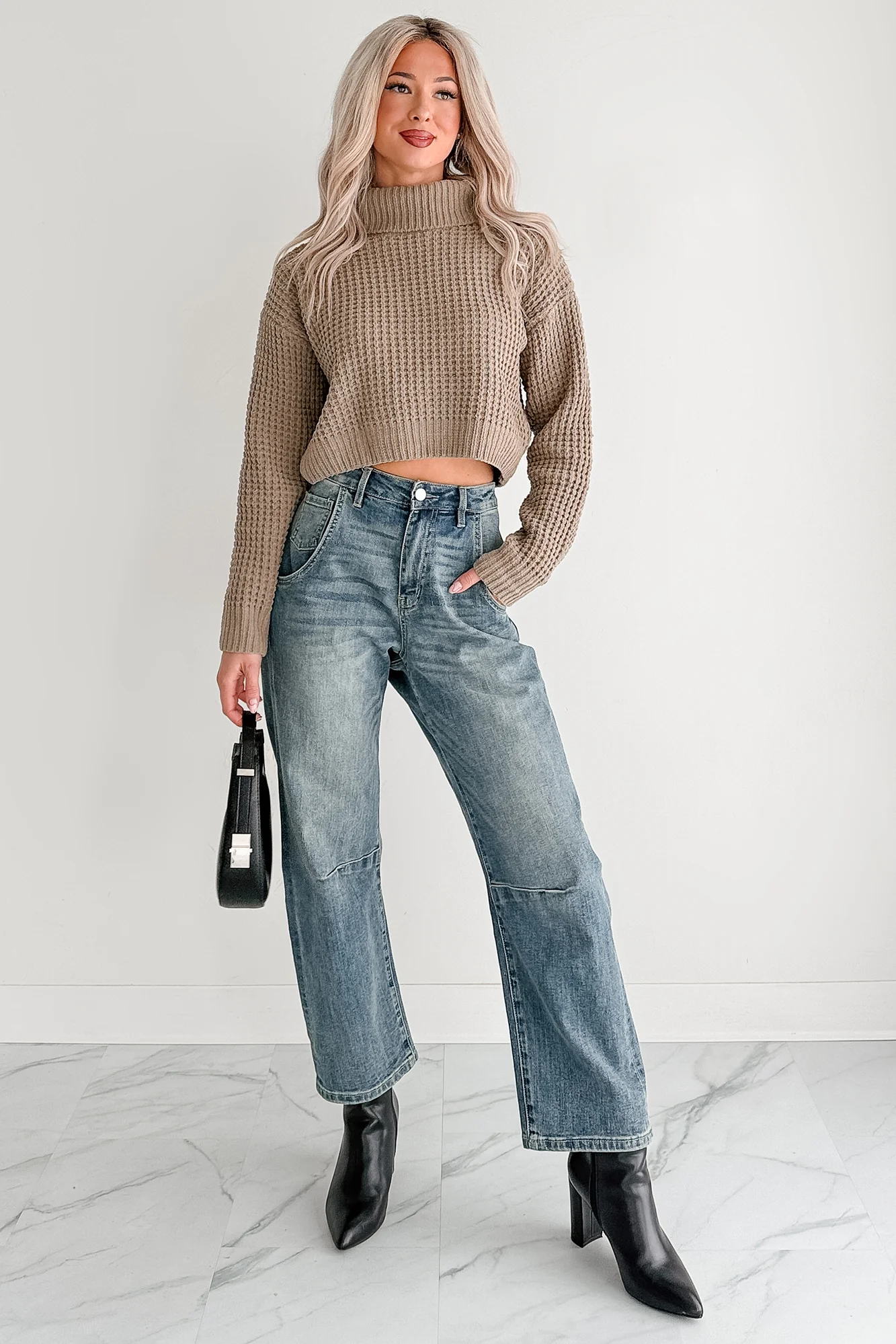 Snug Session Turtleneck Chenille Crop Sweater (Sage) - Image 3
