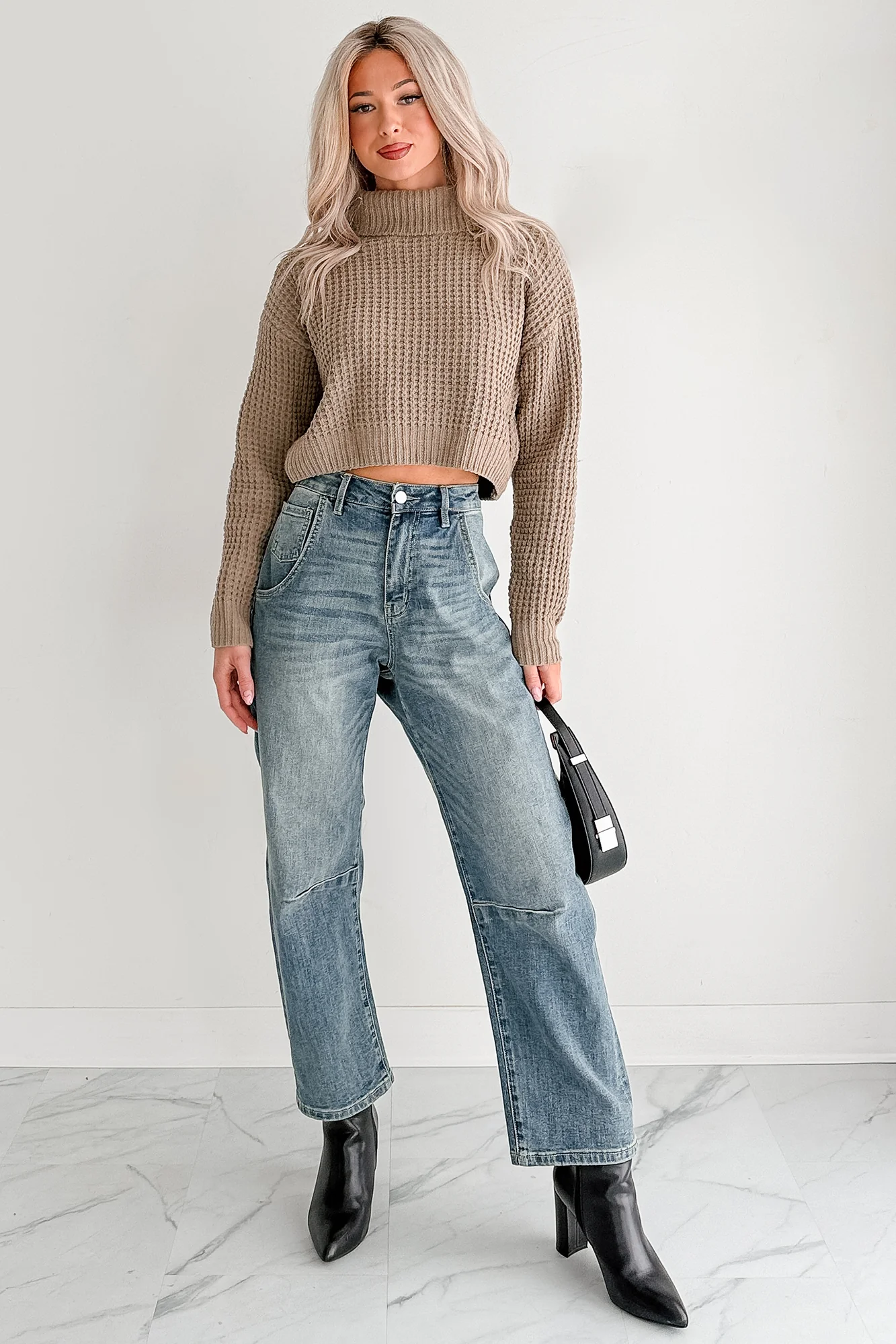 Snug Session Turtleneck Chenille Crop Sweater (Sage) - Image 5