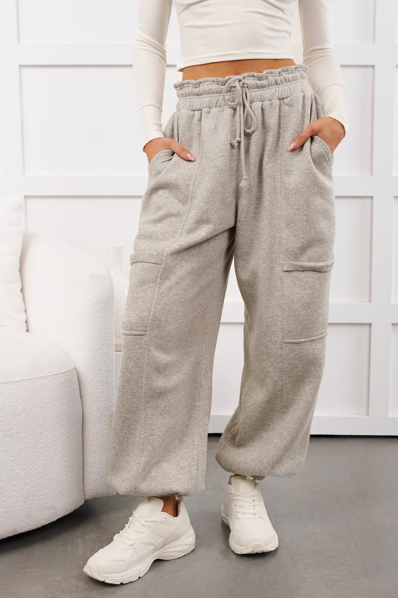 Snug Start Ruffle Waist Lounge Pants (Heather Grey) - Image 2