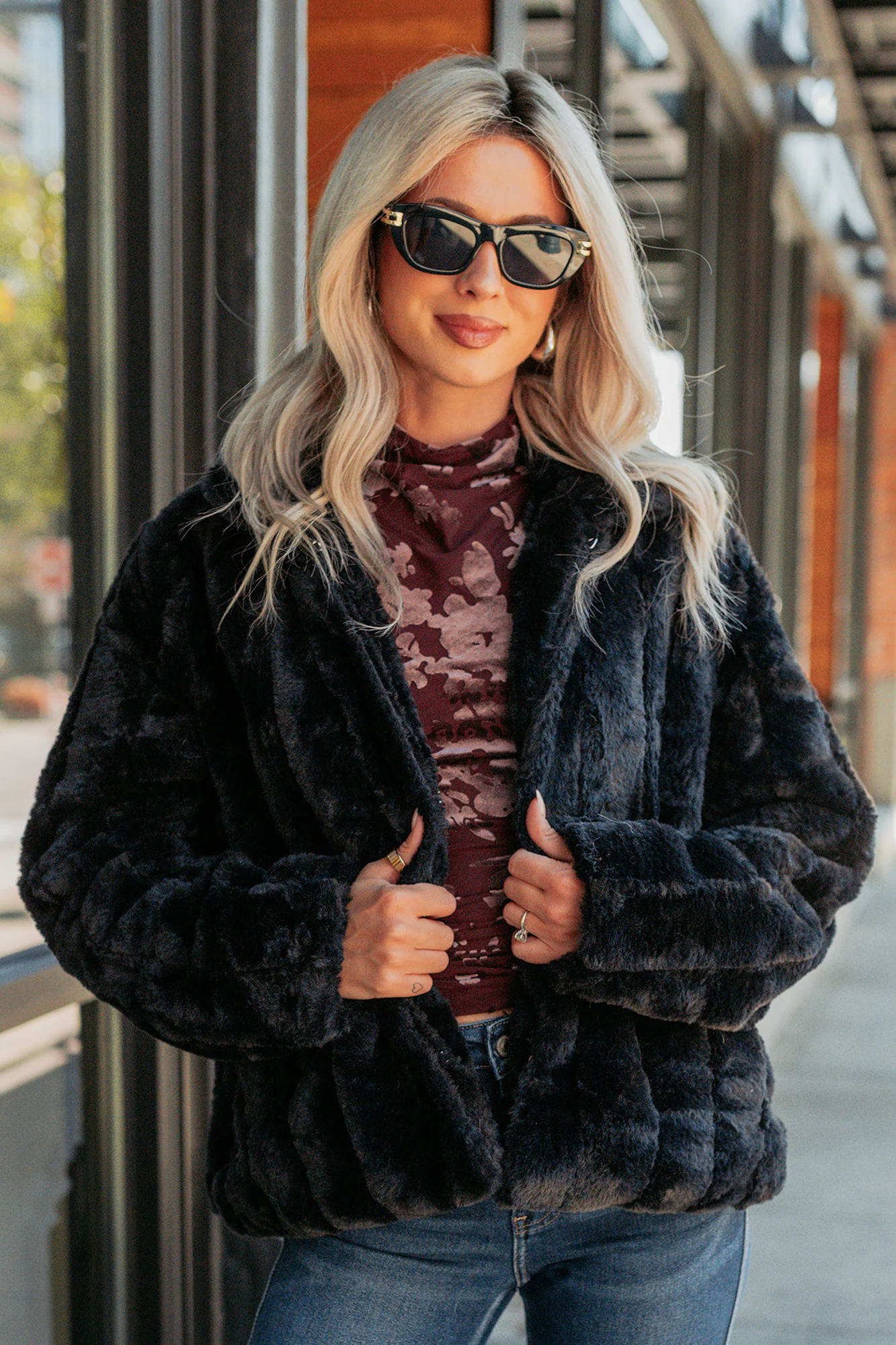 Snuggle Bug Faux Fur Jacket (Black) - Image 2