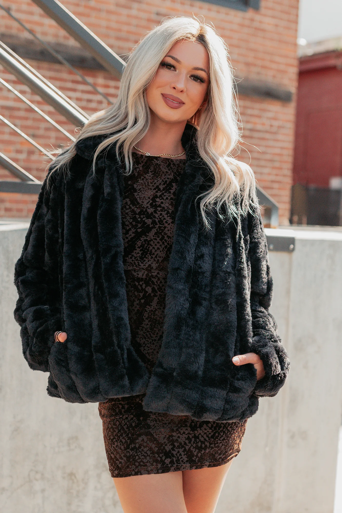 Snuggle Bug Faux Fur Jacket (Black) - Image 4