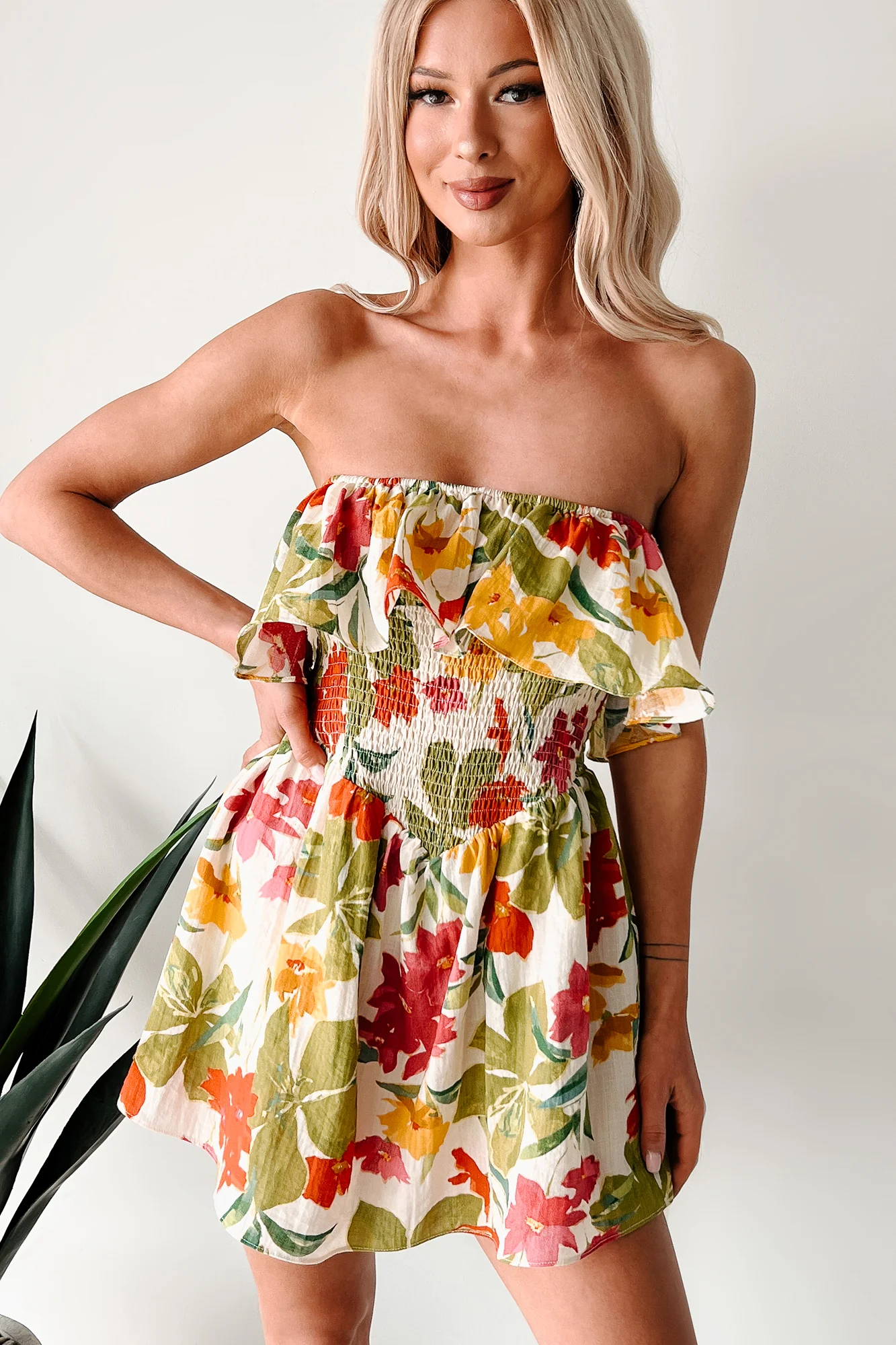 Soft Breezes Strapless Floral Romper Dress (Cream/Multi) - Image 3