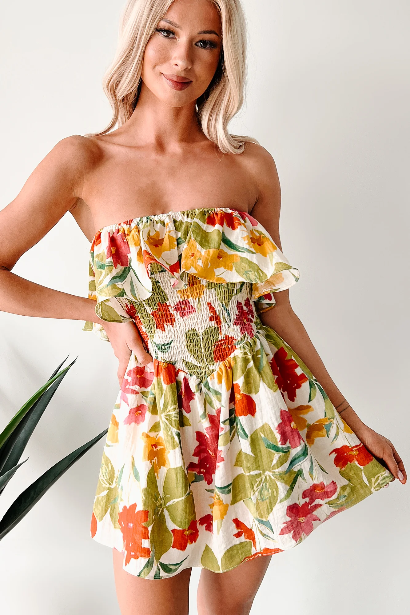 Soft Breezes Strapless Floral Romper Dress (Cream/Multi) - Image 5