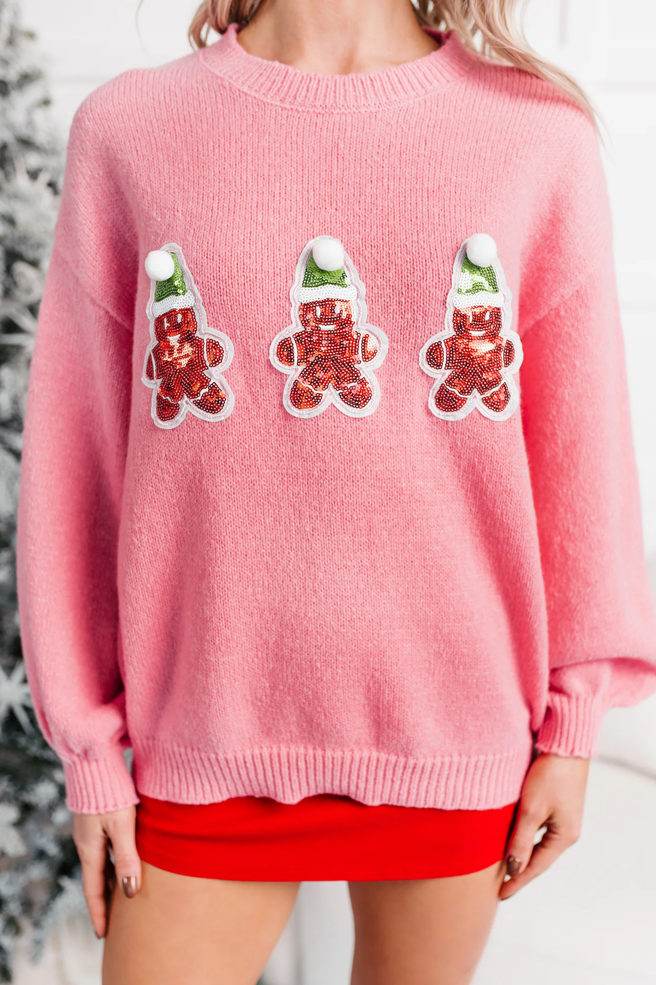 Soft Calm Gingerbread Sequin Knit Sweater (Mauve) - Image 3