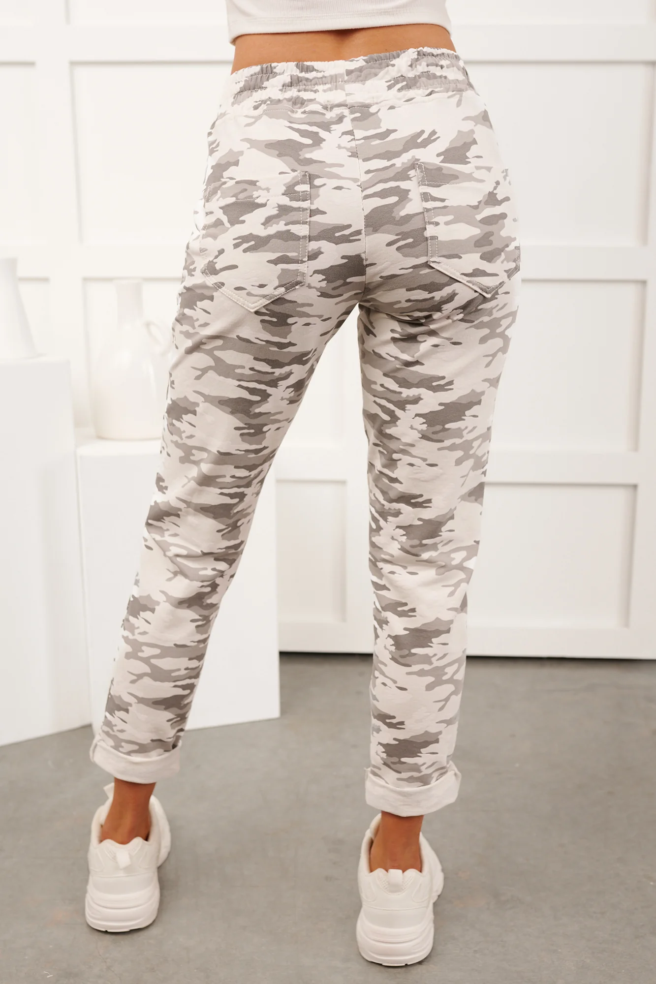 Soft Focus Tie Front Camo Print Joggers (Grey) - Image 4