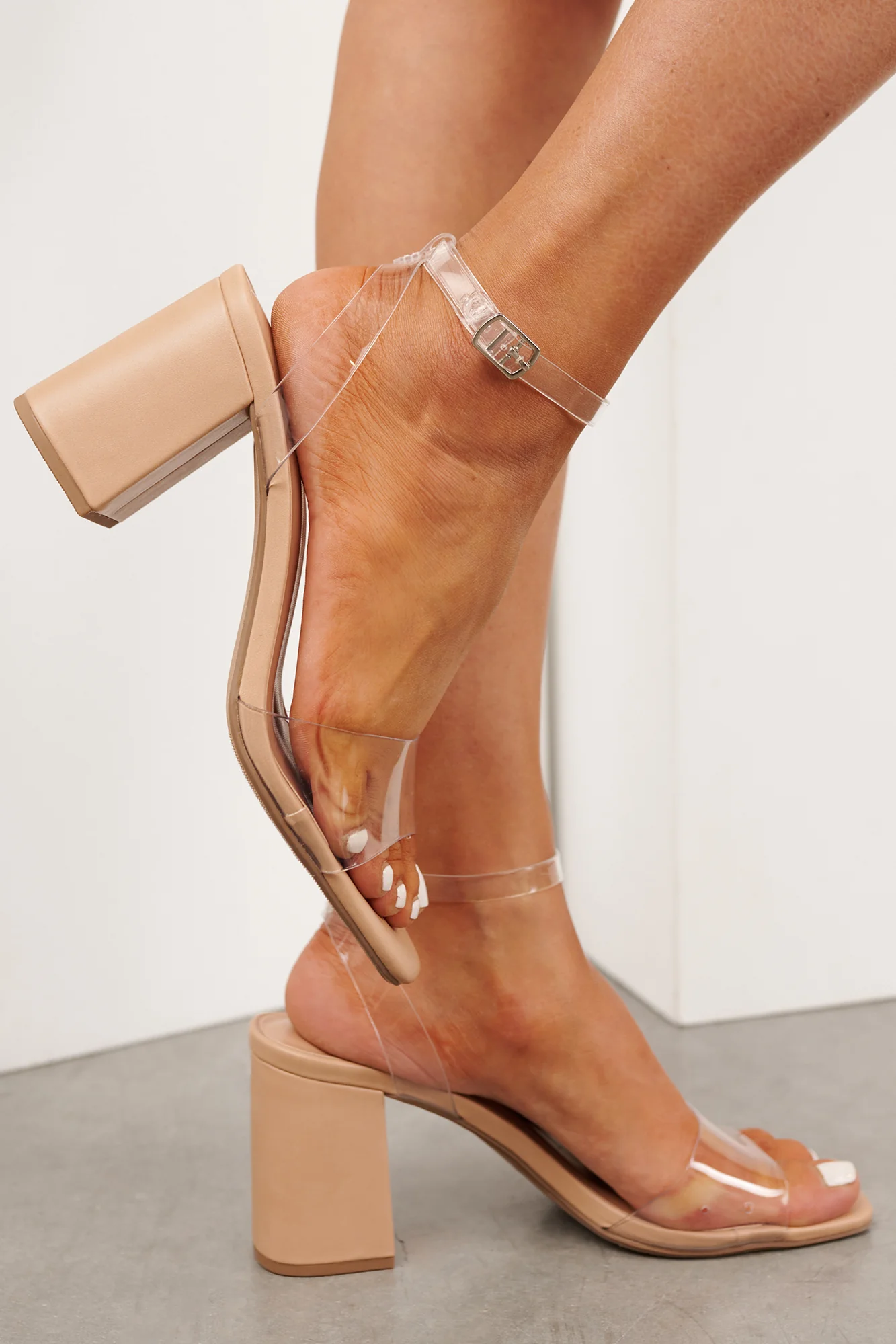 Soft Girl Staple Ankle Strap Block Heels (Clear) - Image 3