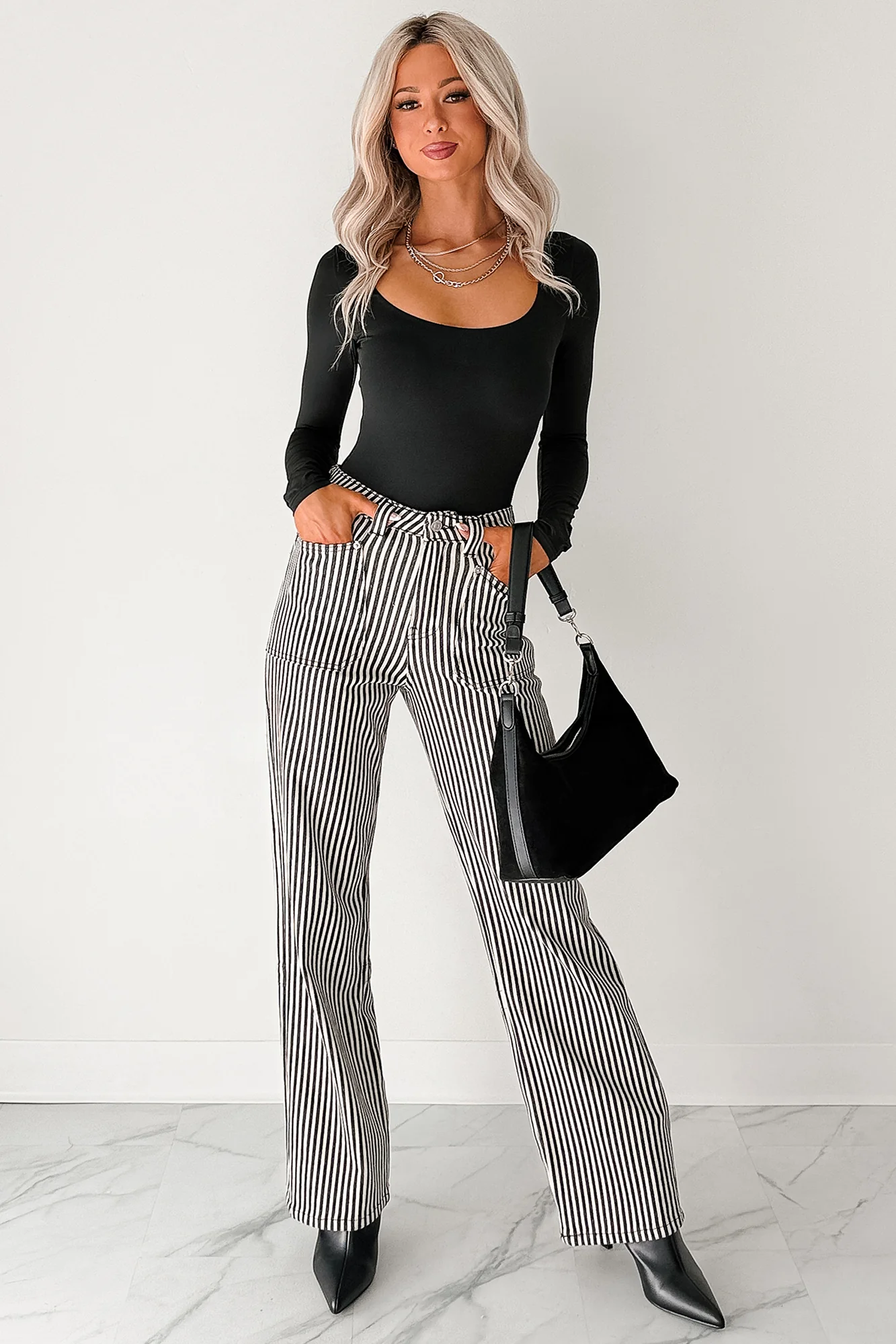 Soft Horizon Long Sleeve Scoop Neck Bodysuit (Black) - Image 2