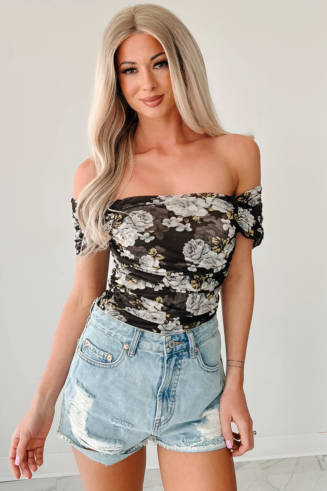 Soft Power Floral Mesh Top (Charcoal) - Image 3
