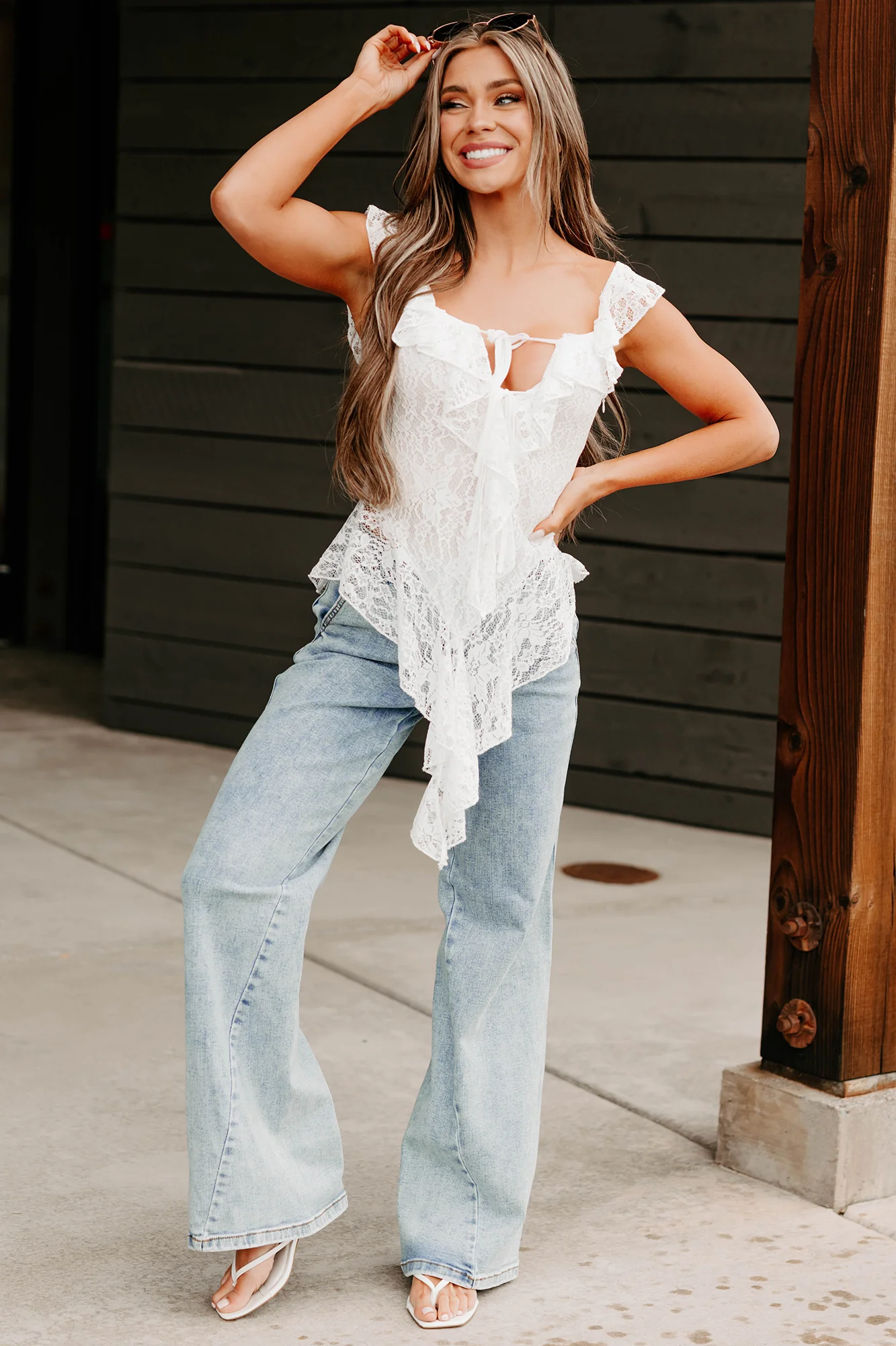 Soft Serenade Ruffle Lace Top (Off White) - Image 7