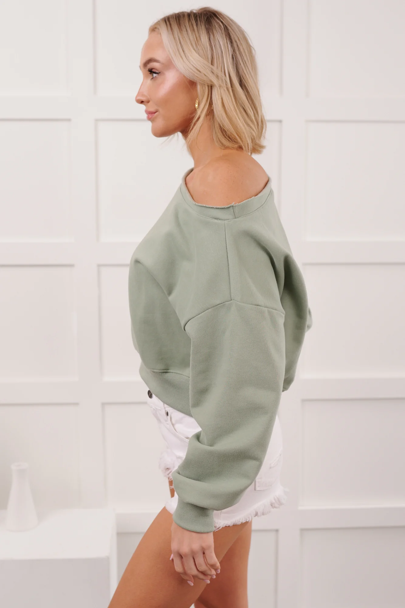 Soft Sunday Off The Shoulder Sweatshirt (Sage) - Image 5