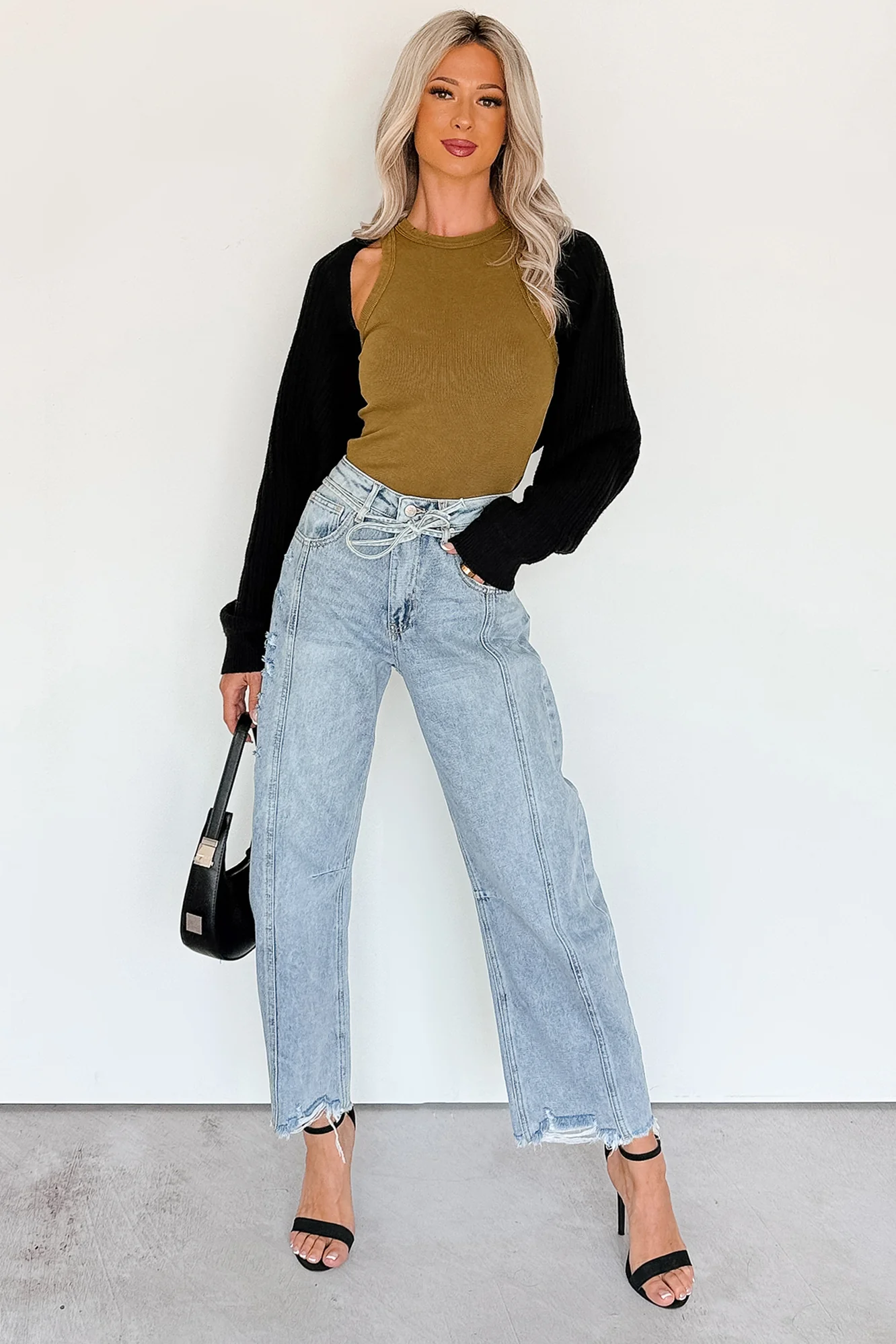 Solara High Rise Waist Tie Saige Denim Barrel Jeans (Light Wash) - Image 6