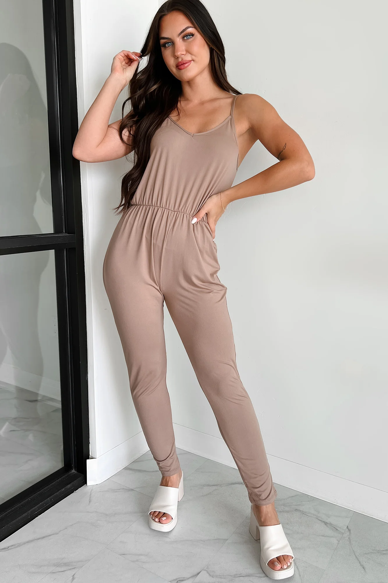 Solving My Problems Cami Jumpsuit (Taupe) - Image 6