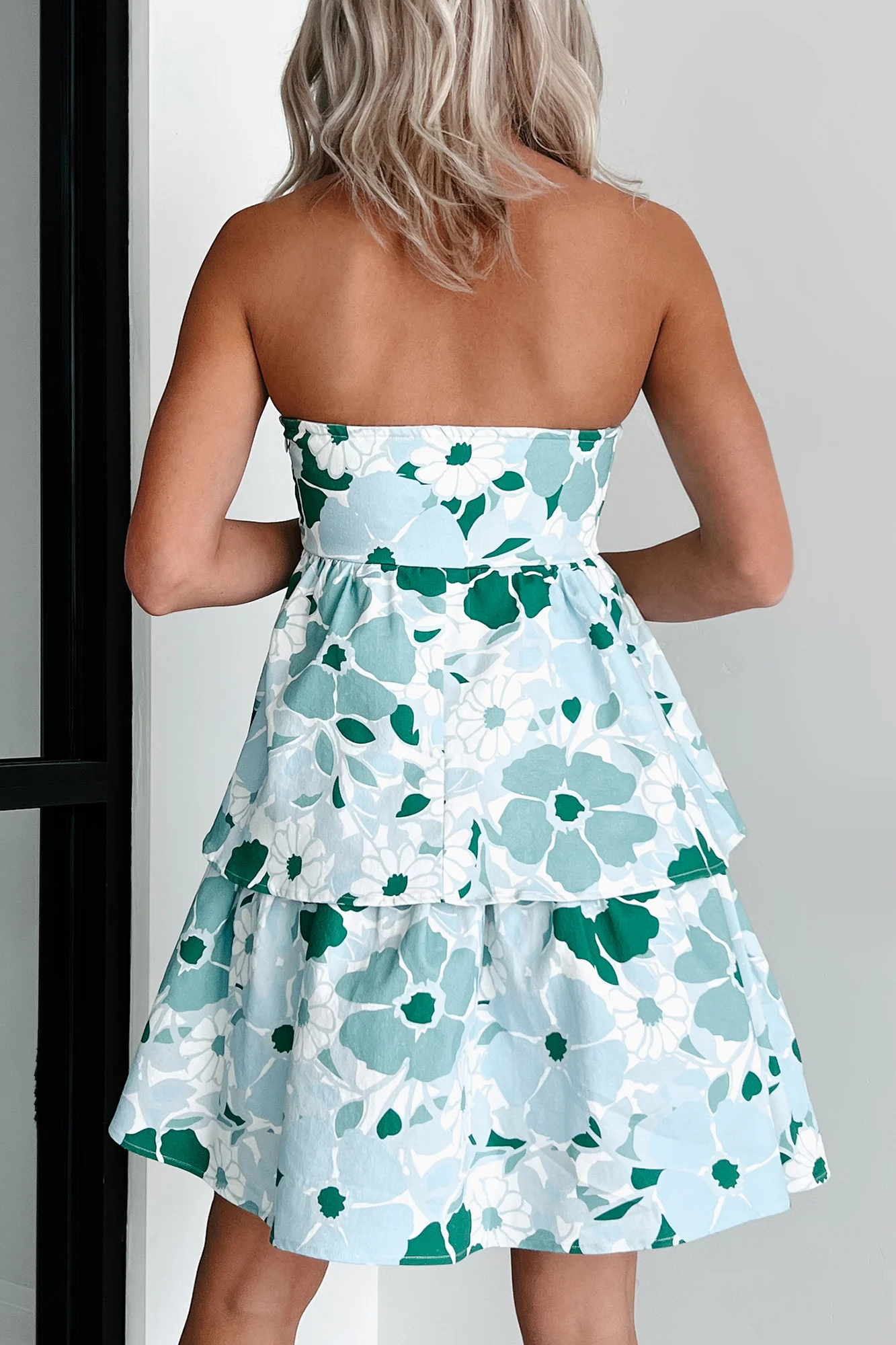 Somewhere Sunny Tiered Floral Denim Dress (Green Multi) - Image 5