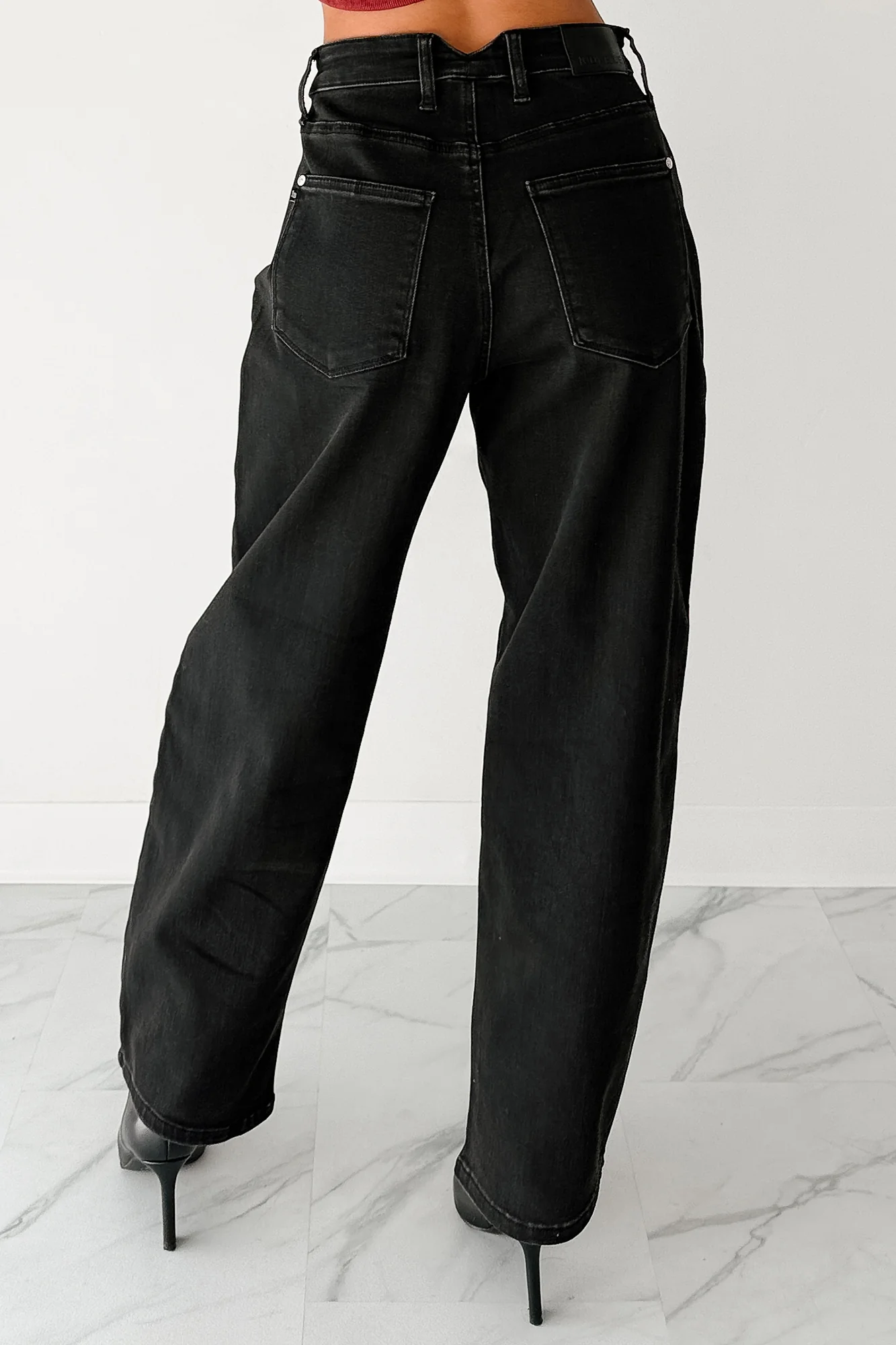 Sophia High Rise Judy Blue Washed Barrel Jeans (Black) - Image 5