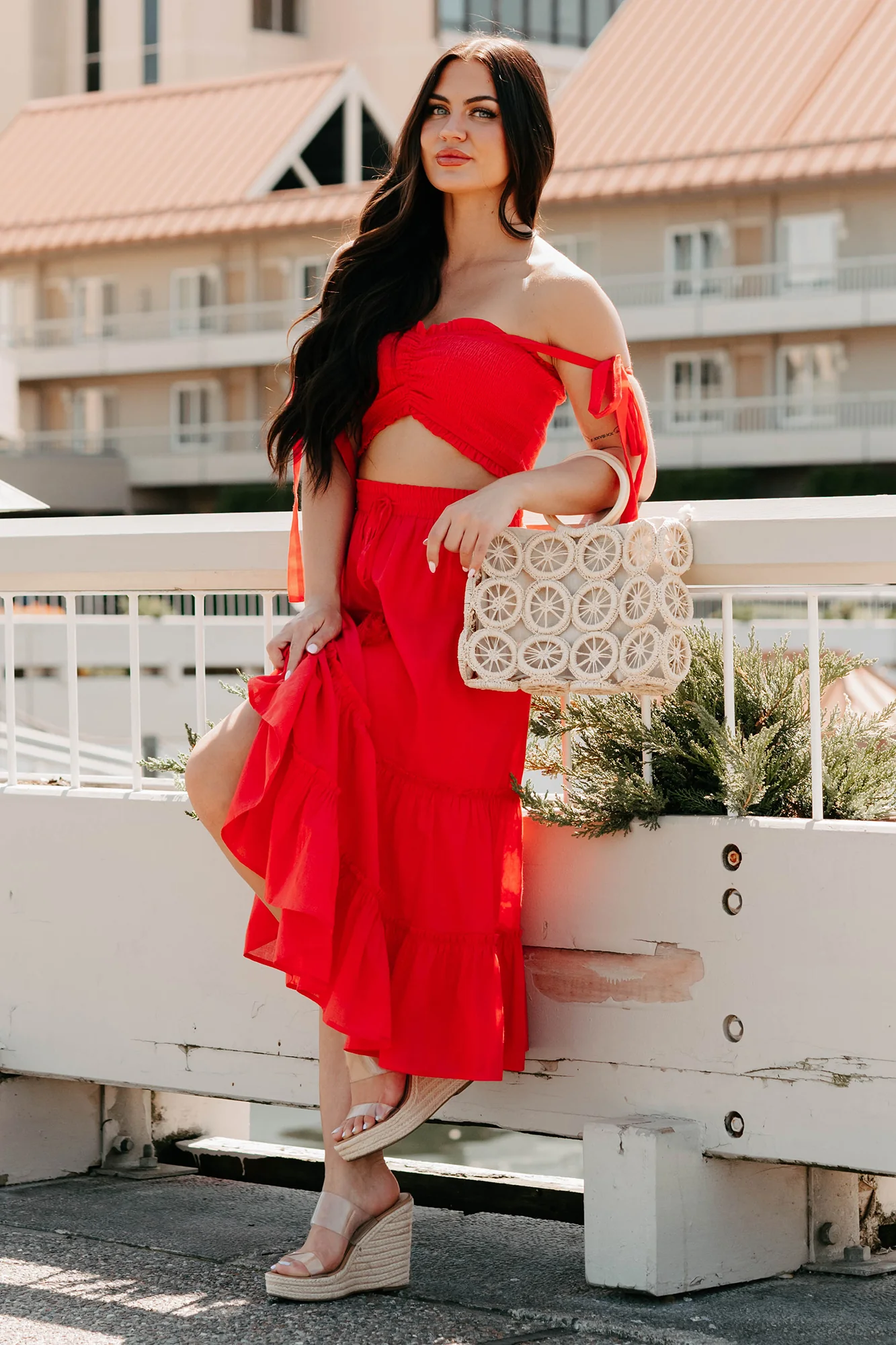 Soulful Glow Crop Top & Midi Skirt Set (Red) - Image 4