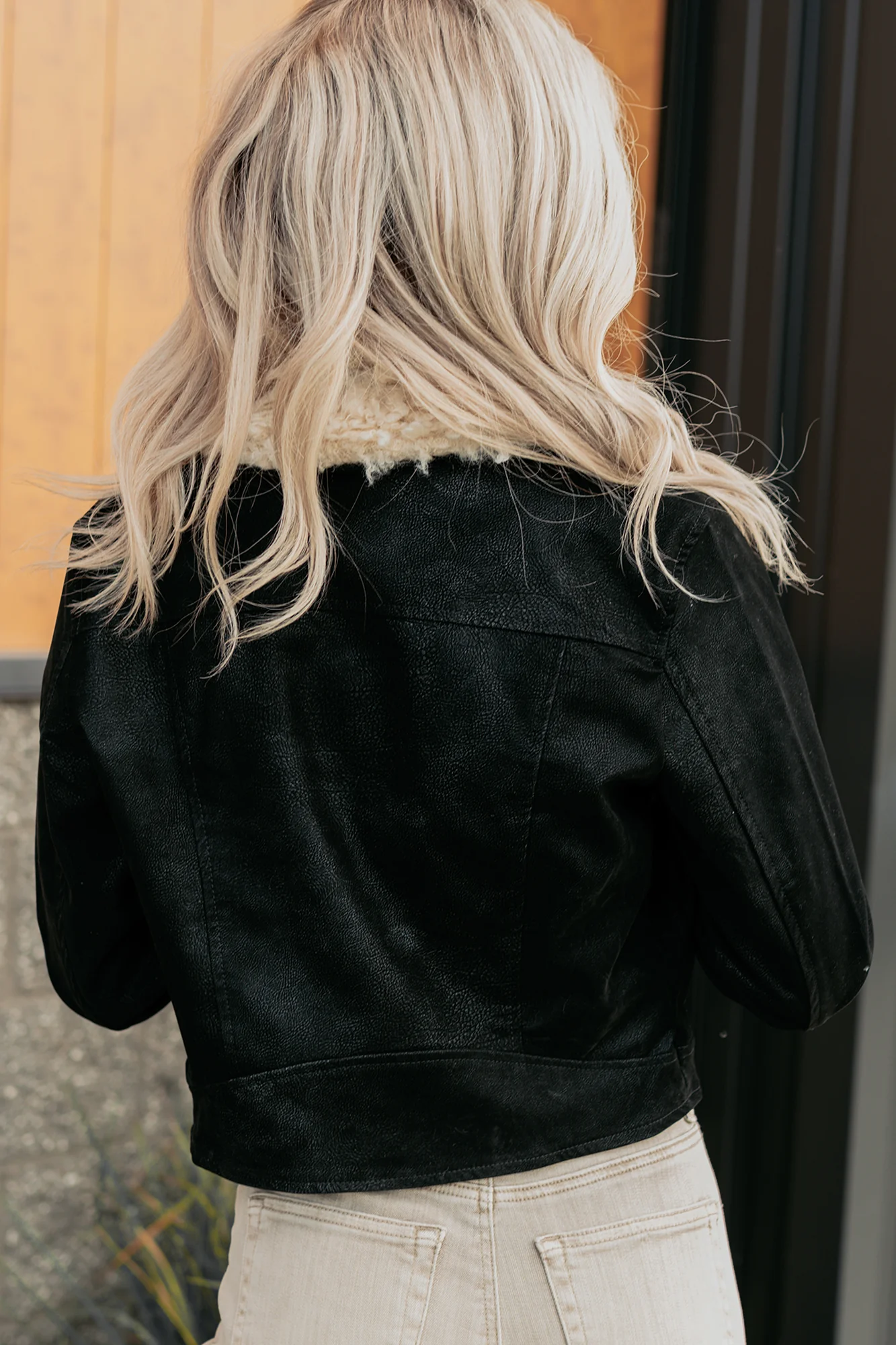 Soulful Strolls Shearling Aviator Jacket (Black/Cream) - Image 11