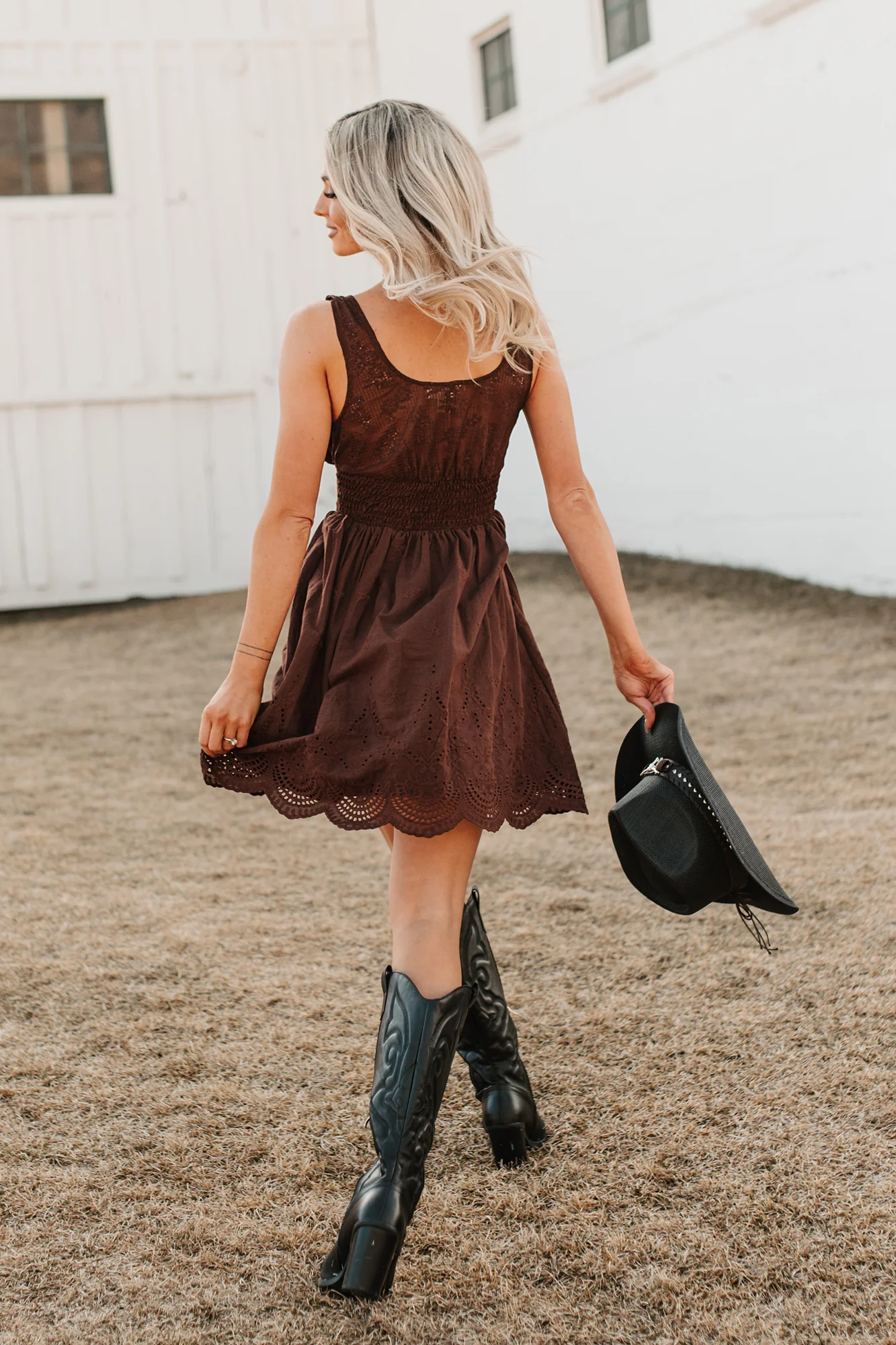 Southern Belle Energy Corset Fit And Flare Mini Dress (Brown) - Image 5